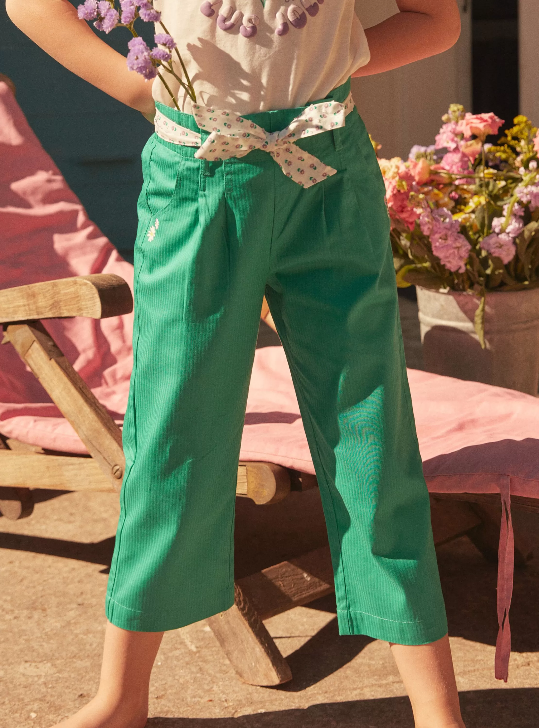 Store Sergent Major Pantalon fluide en popeline vert