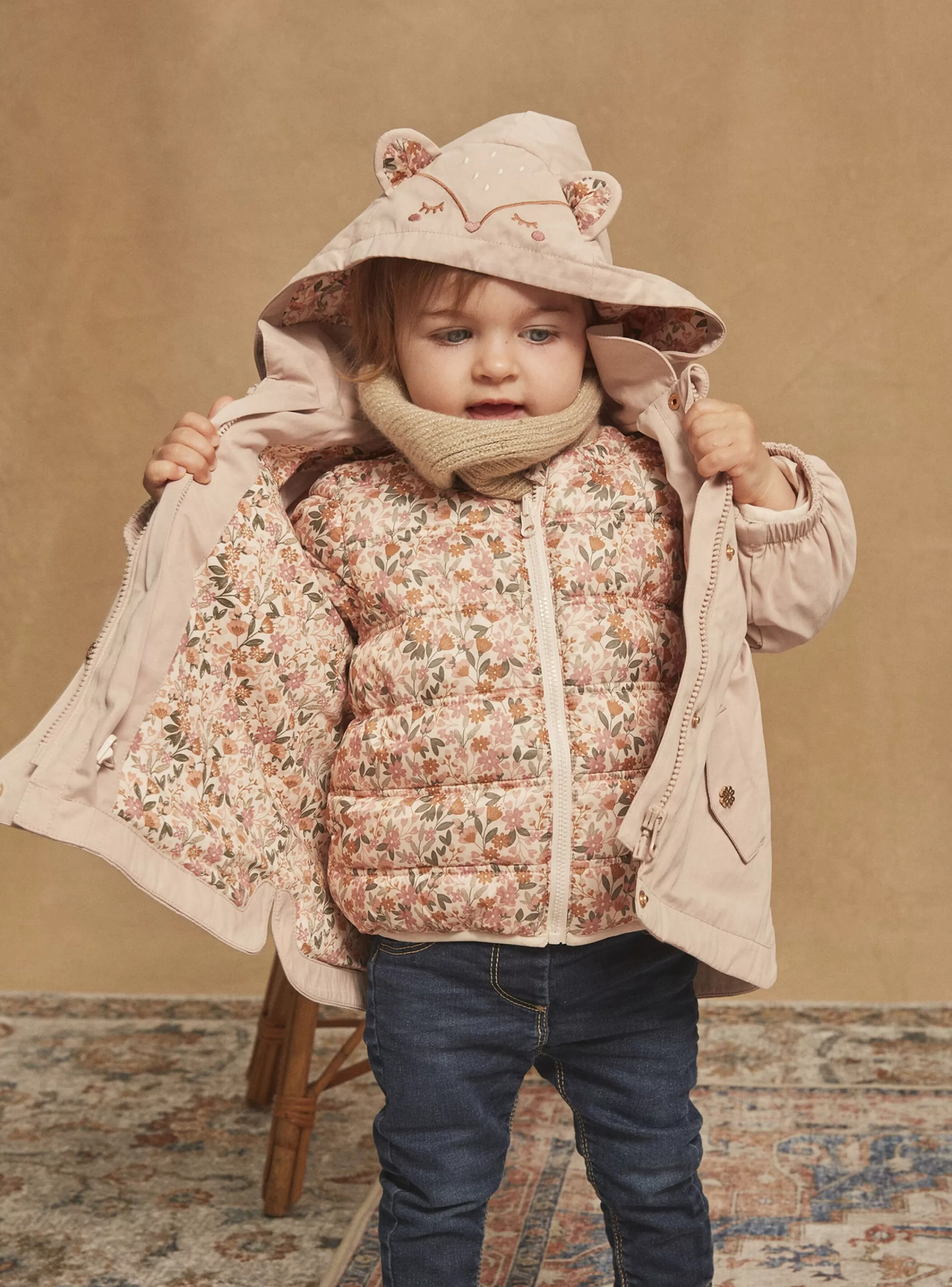 Store Sergent Major Parka à capuche 3 en 1 beige en canvas