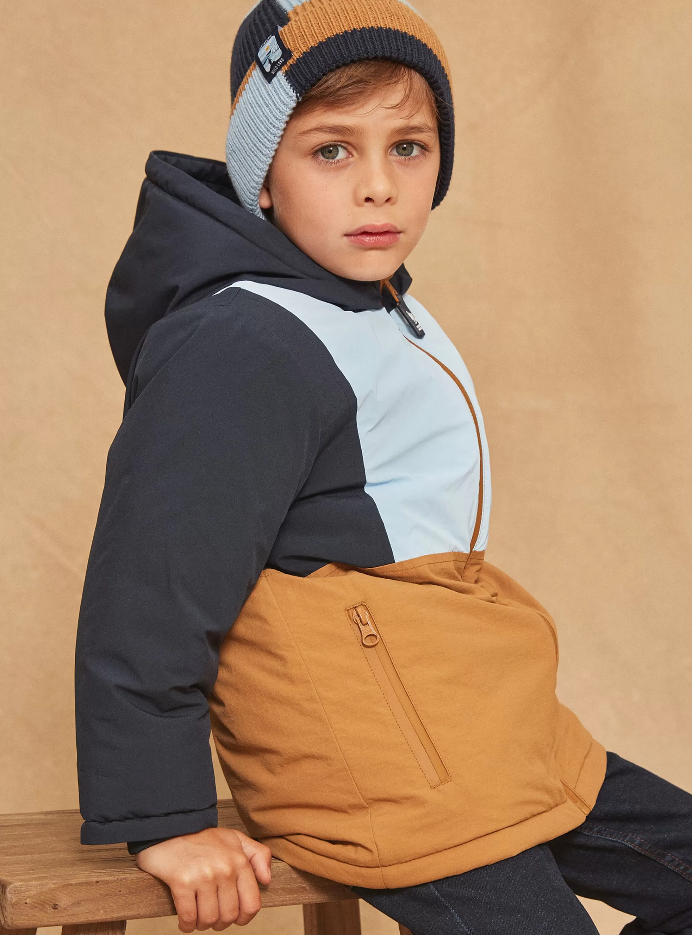 Best Sale Sergent Major Parka à capuche bleue et beige réfléchissante