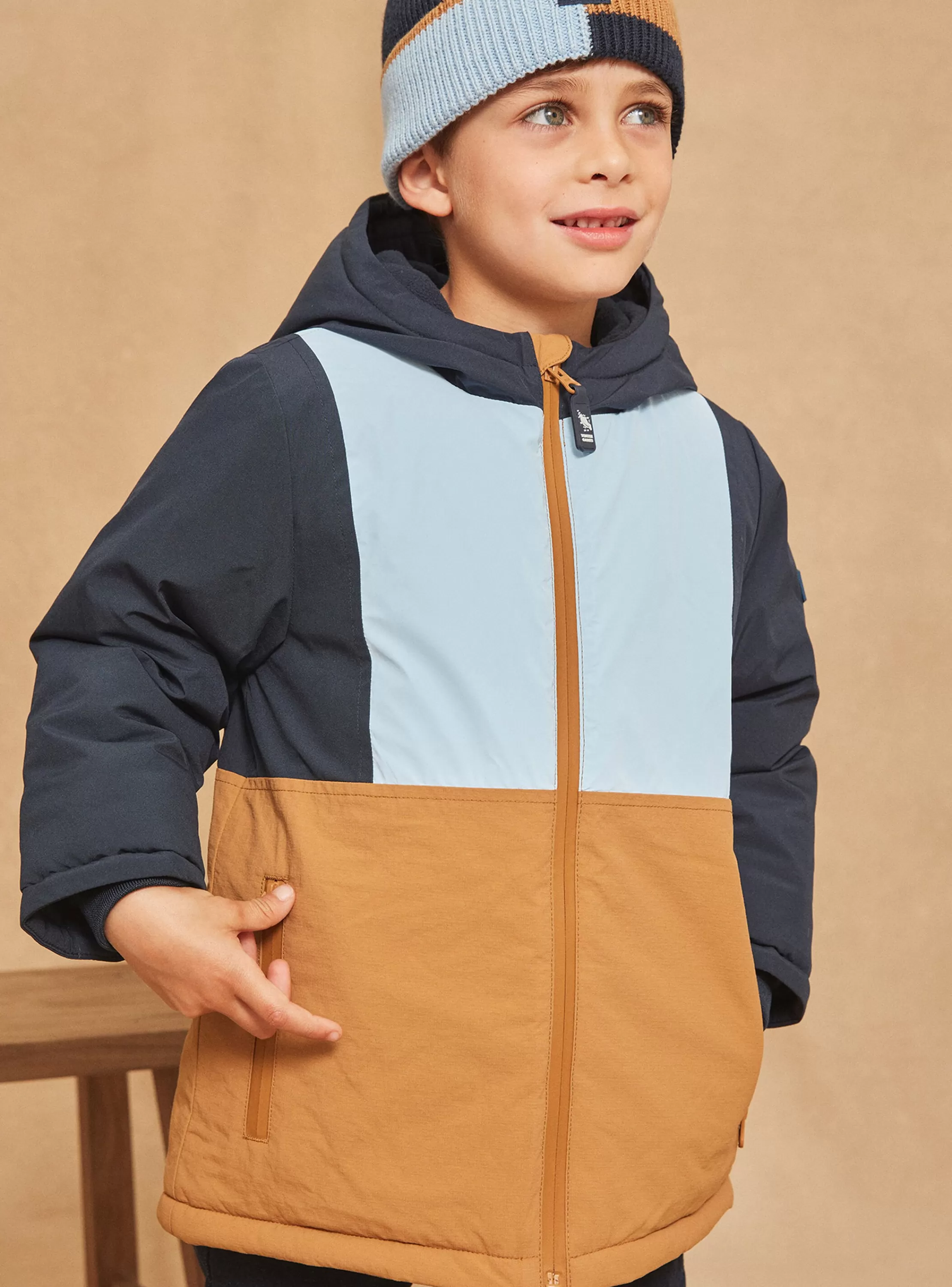 Best Sale Sergent Major Parka à capuche bleue et beige réfléchissante