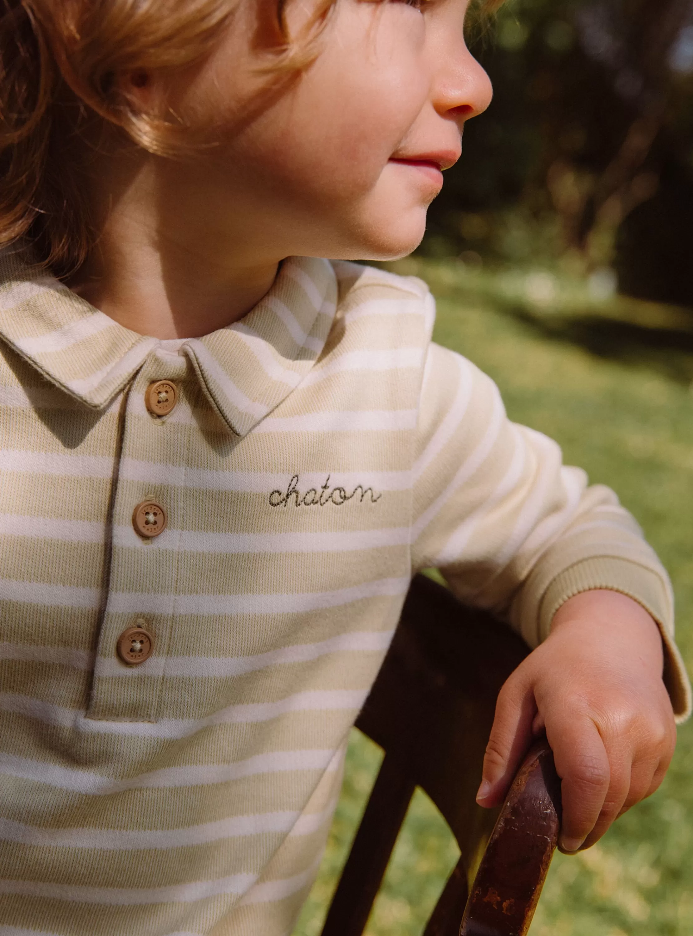 Fashion Sergent Major Polo écru et vert argile à imprimé à rayures