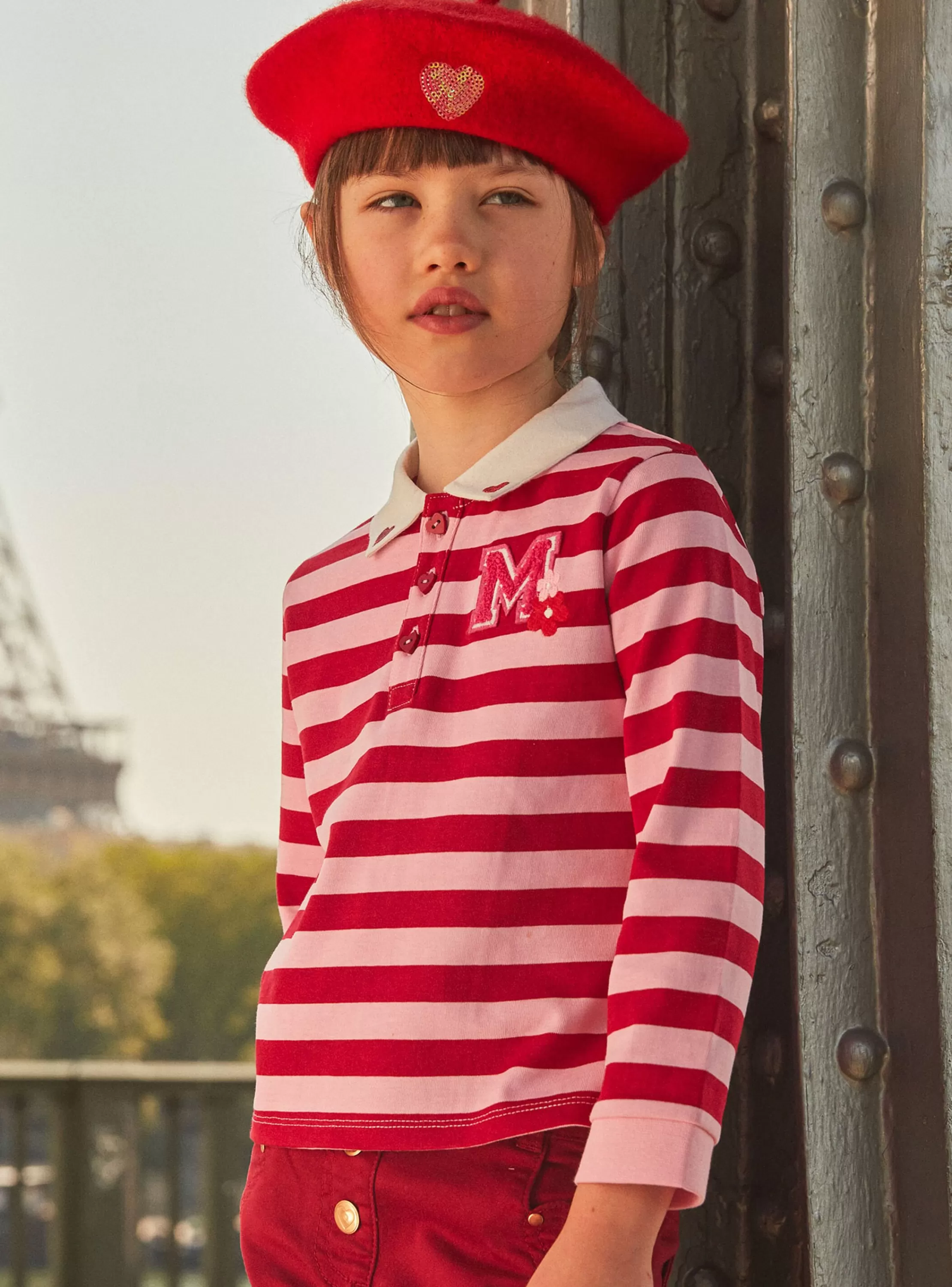 Shop Sergent Major Polo rose barbapapa et rouge à imprimé à rayures