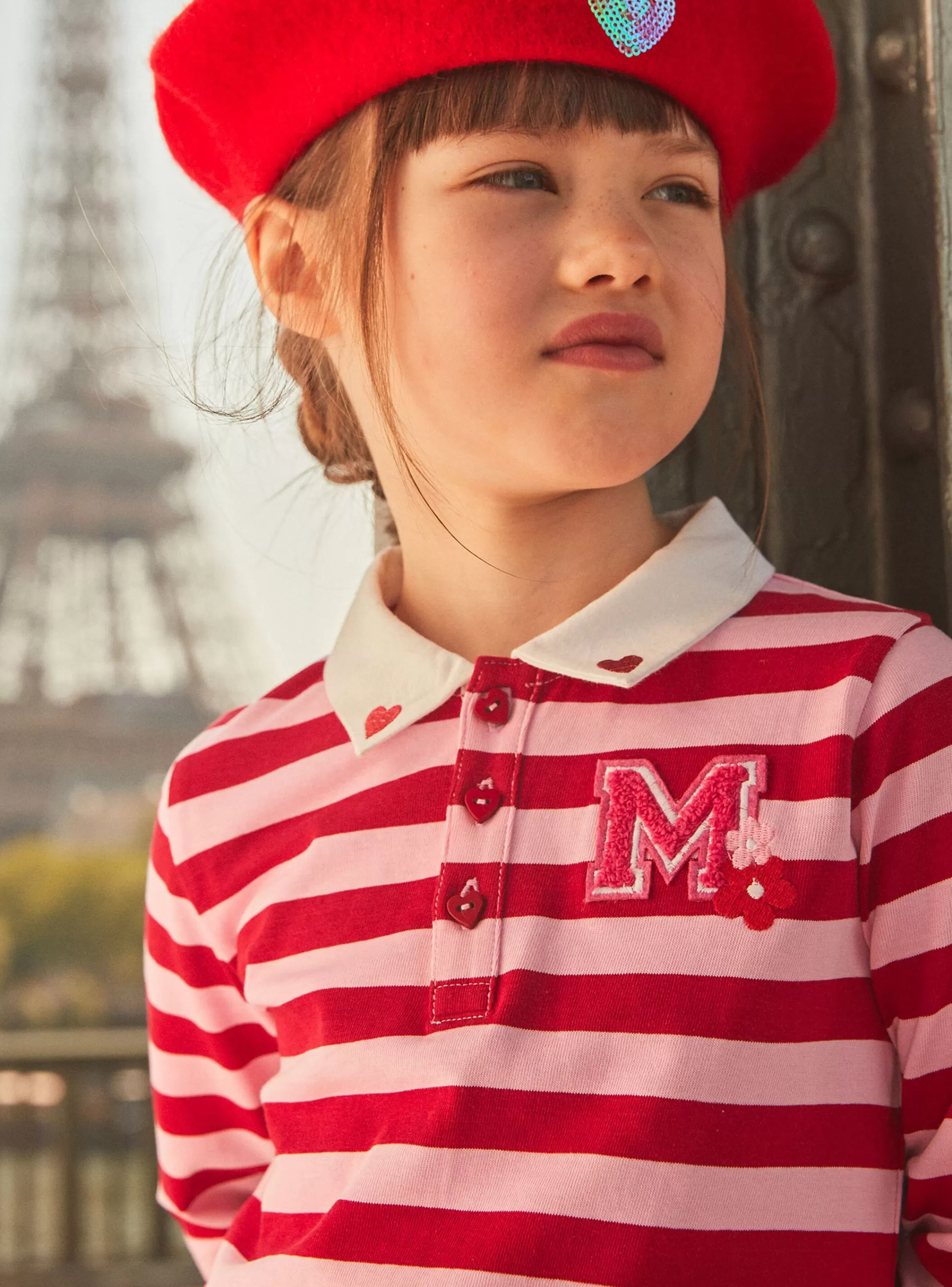 Shop Sergent Major Polo rose barbapapa et rouge à imprimé à rayures