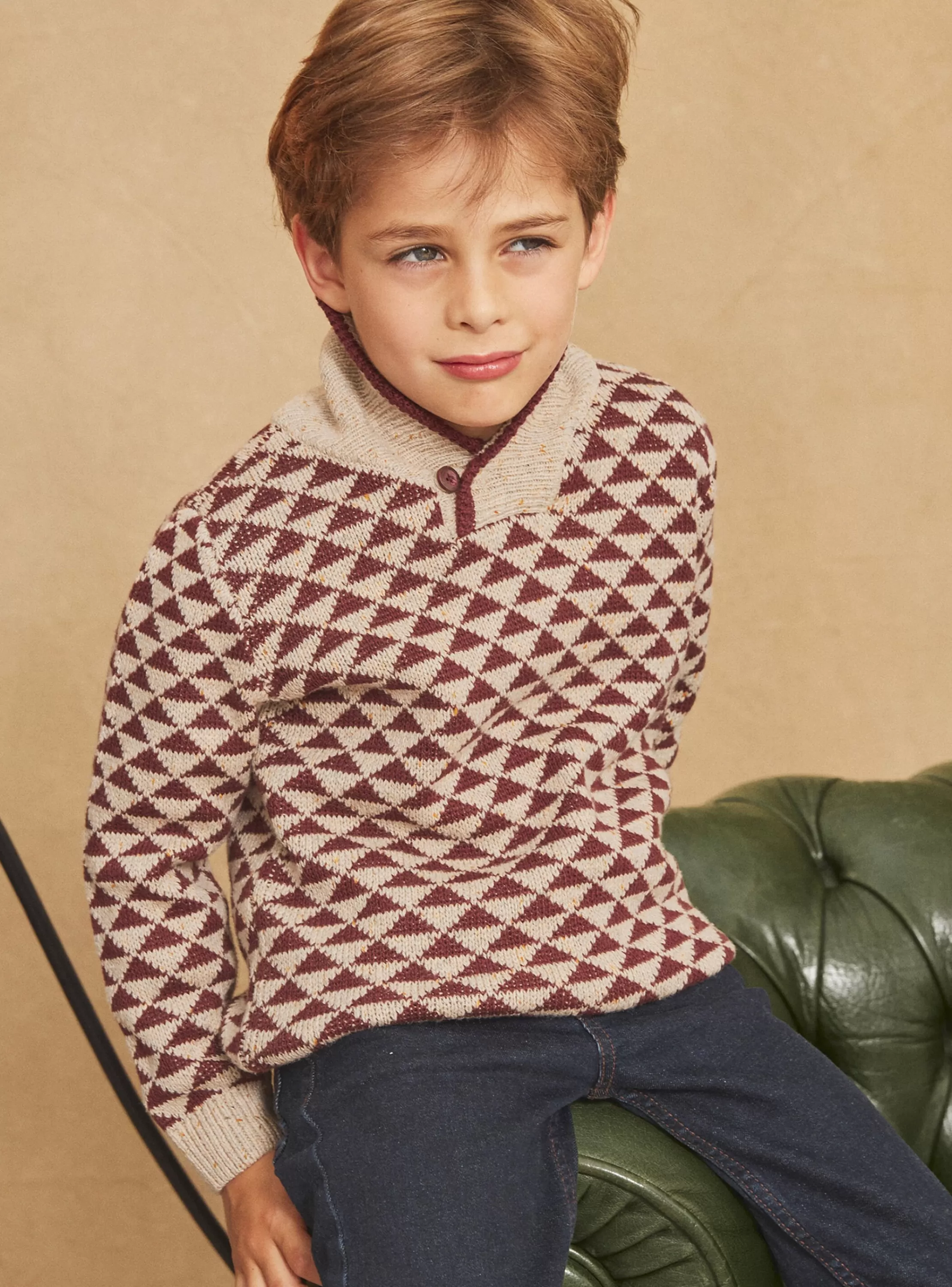 Outlet Sergent Major Pull beige et marron en jacquard