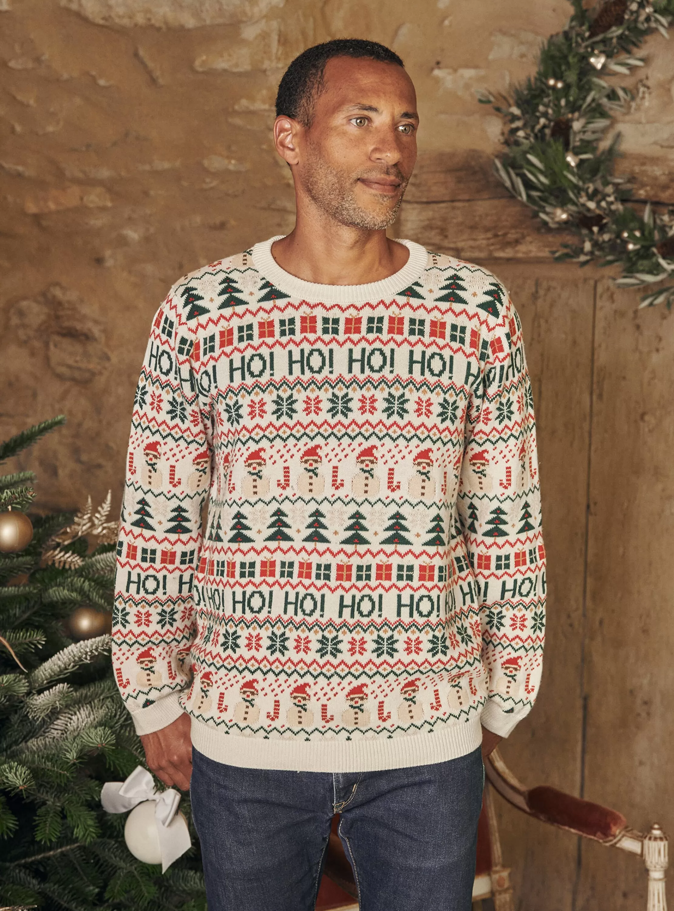 Store Sergent Major Pull écru à imprimé Noël