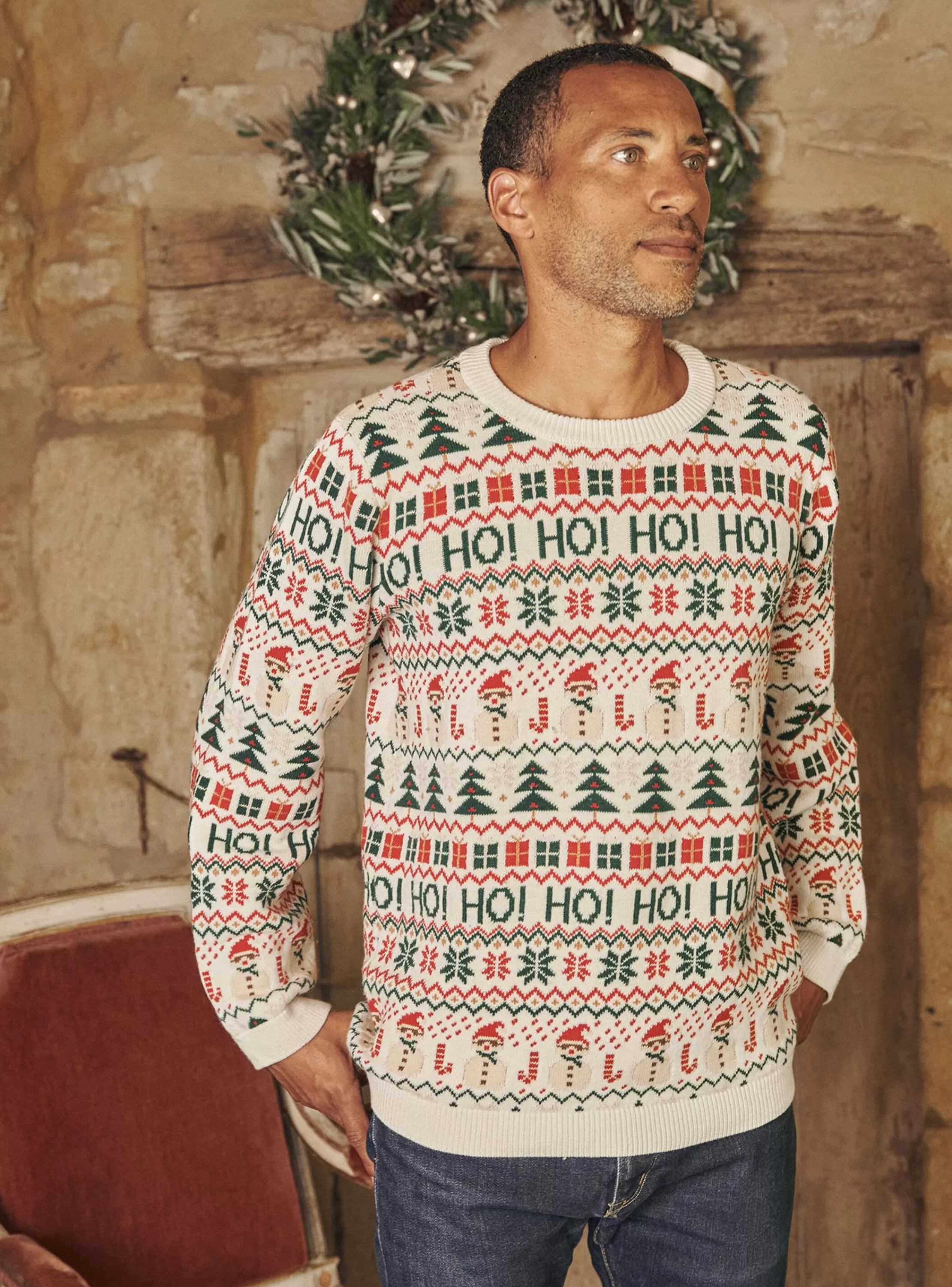 Store Sergent Major Pull écru à imprimé Noël