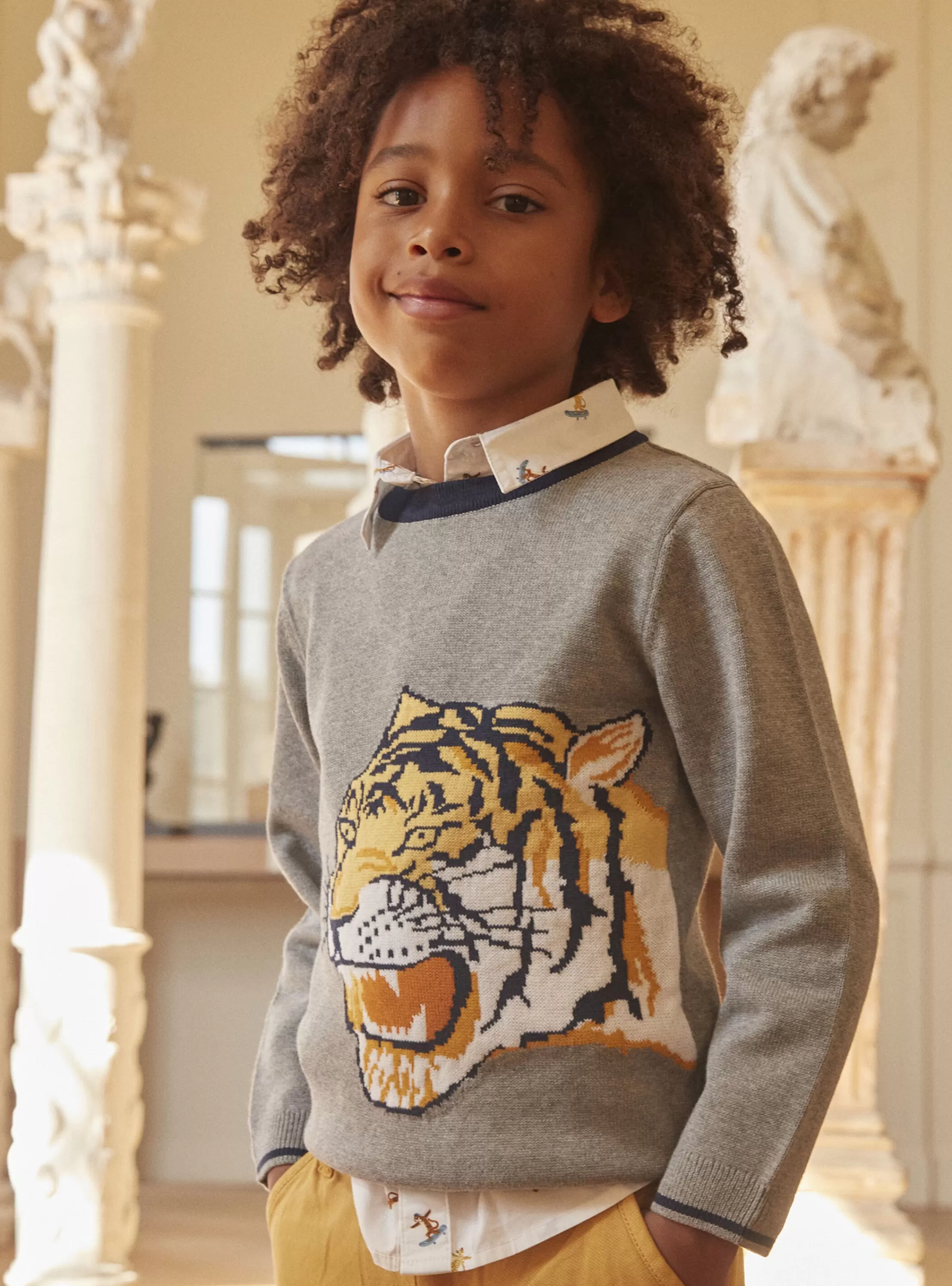 Flash Sale Sergent Major Pull gris chiné à motif tête de tigre