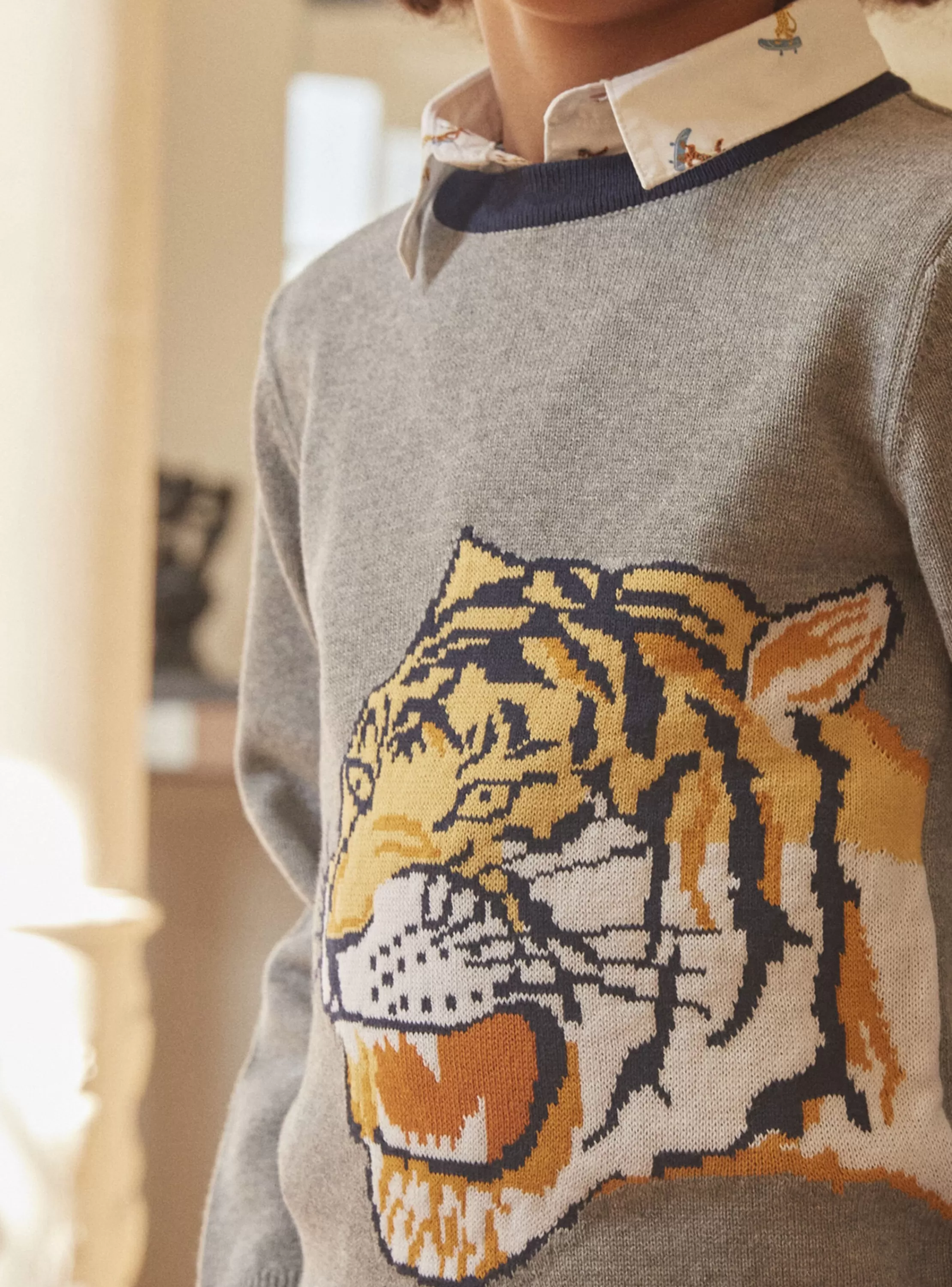Flash Sale Sergent Major Pull gris chiné à motif tête de tigre