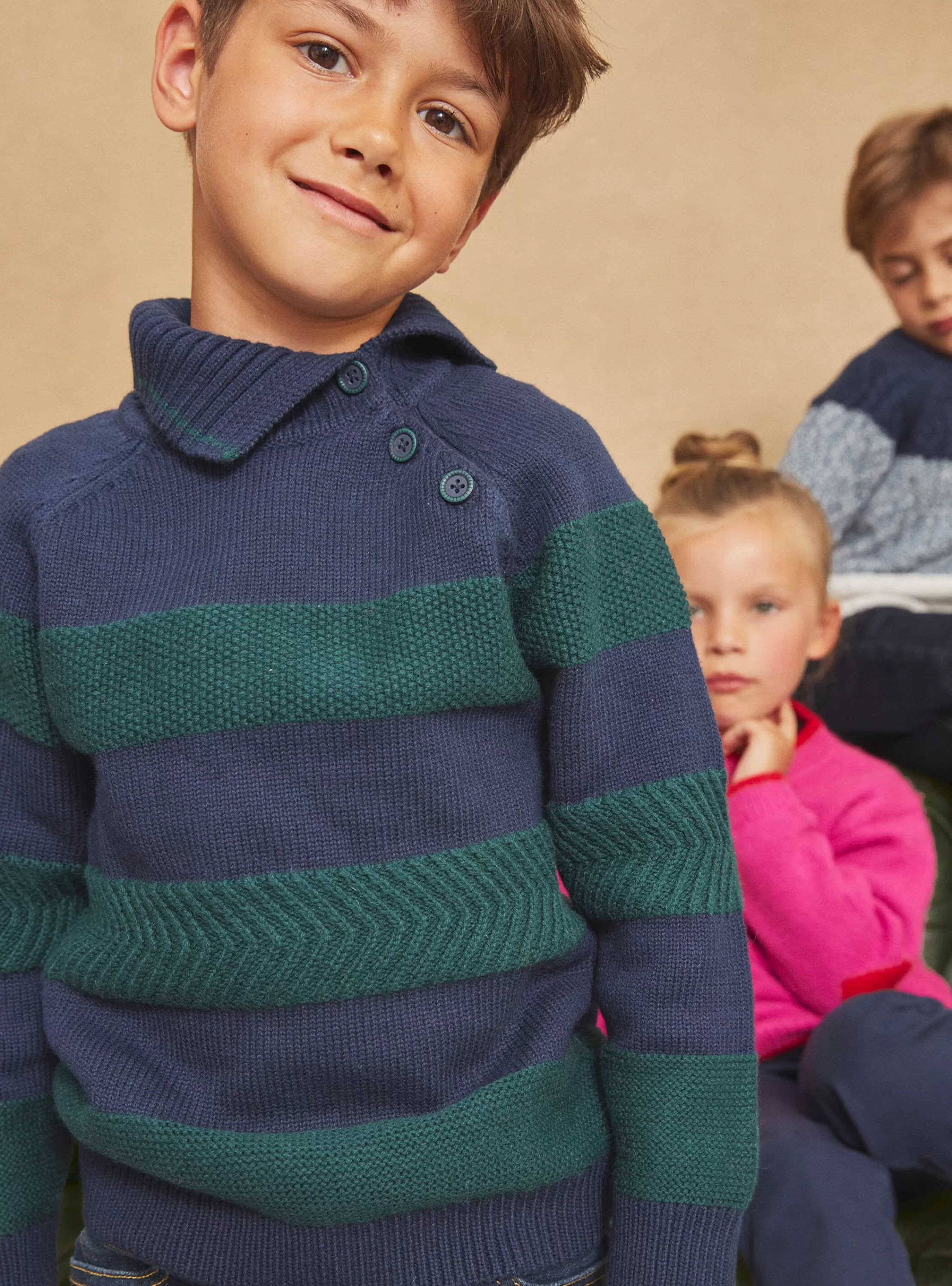 Discount Sergent Major Pull vert émeraude et bleu marine en maille fantaisie