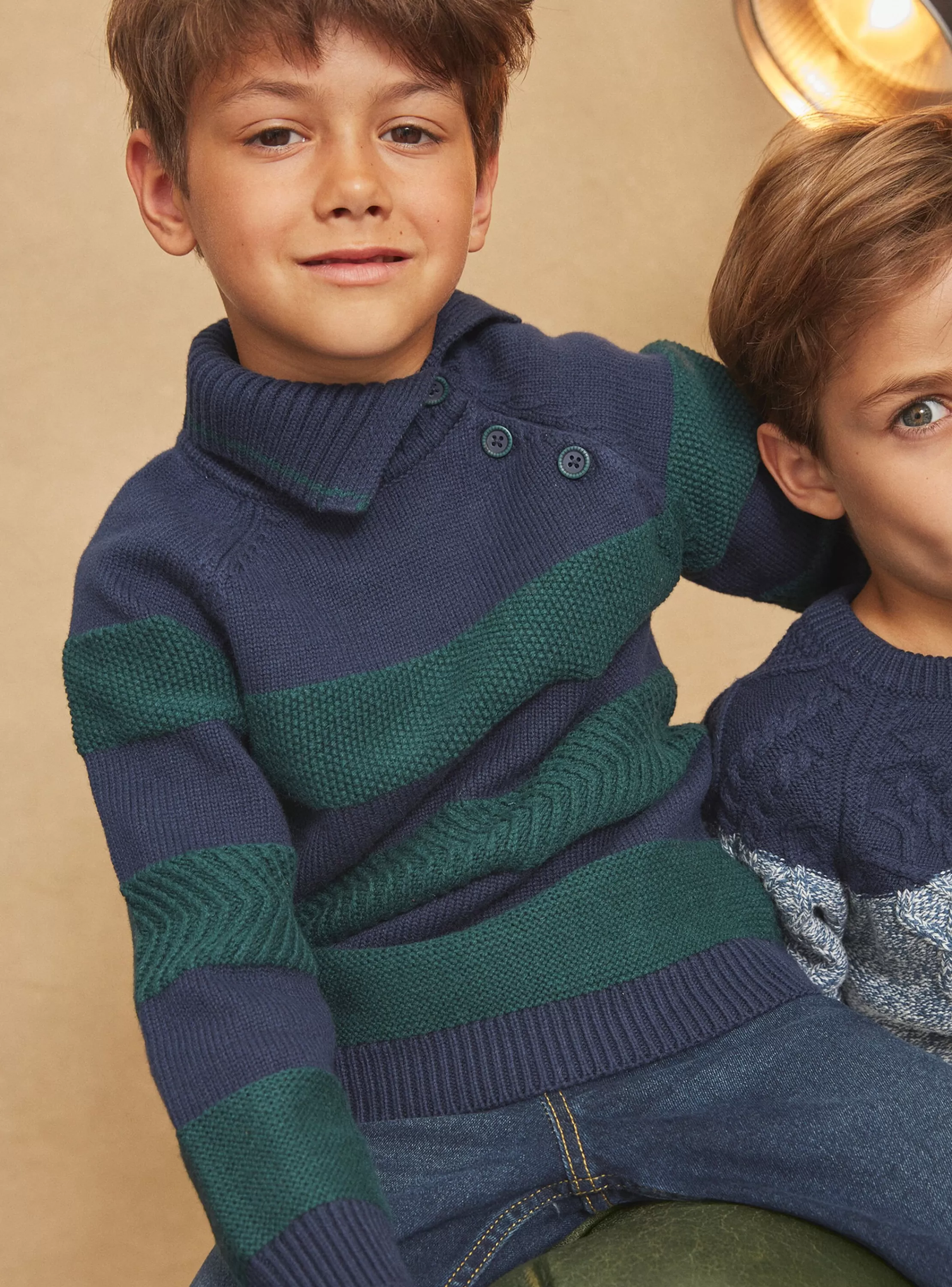 Discount Sergent Major Pull vert émeraude et bleu marine en maille fantaisie