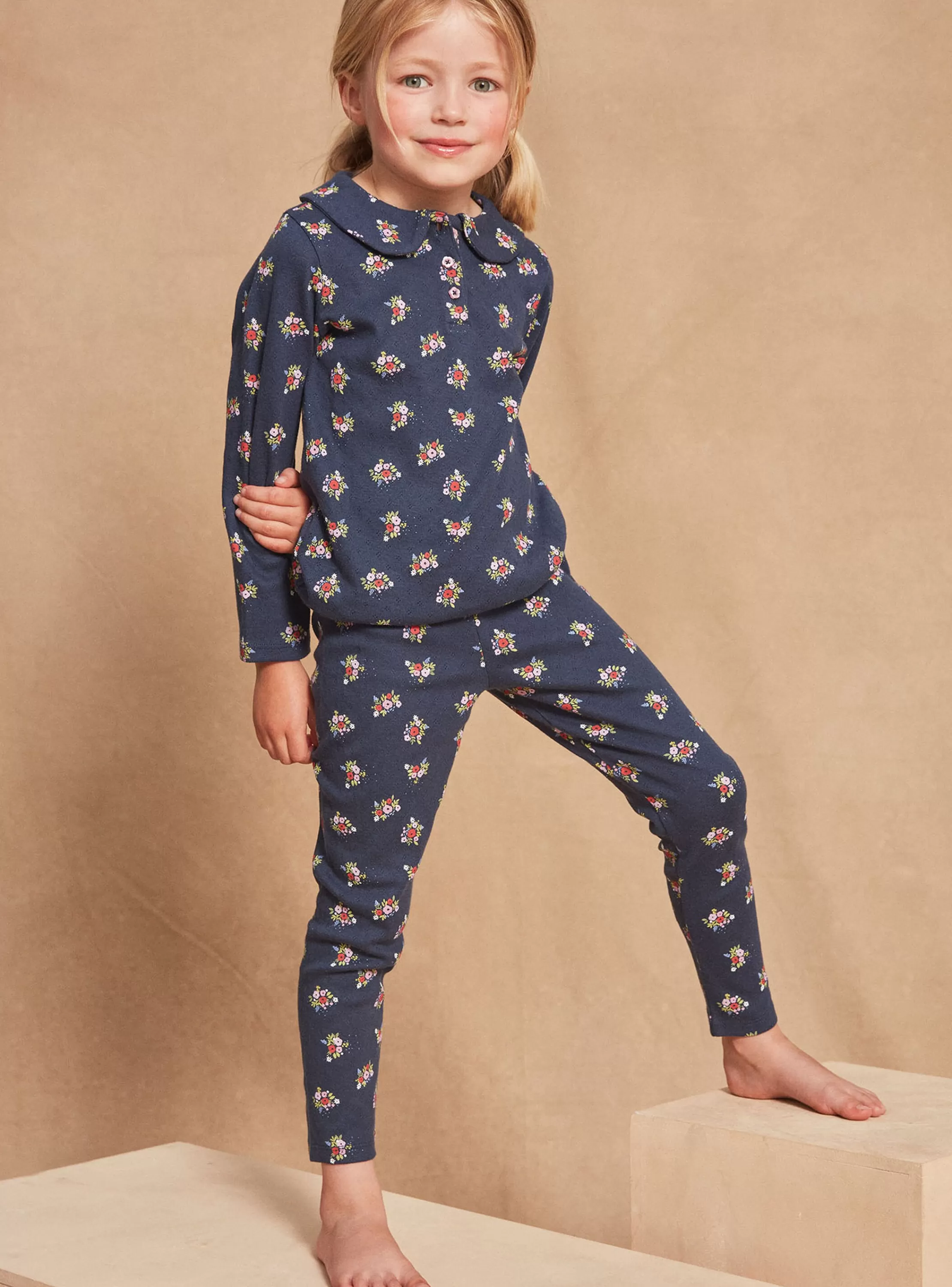 Fashion Sergent Major Pyjama bleu marine à imprimé fleuri