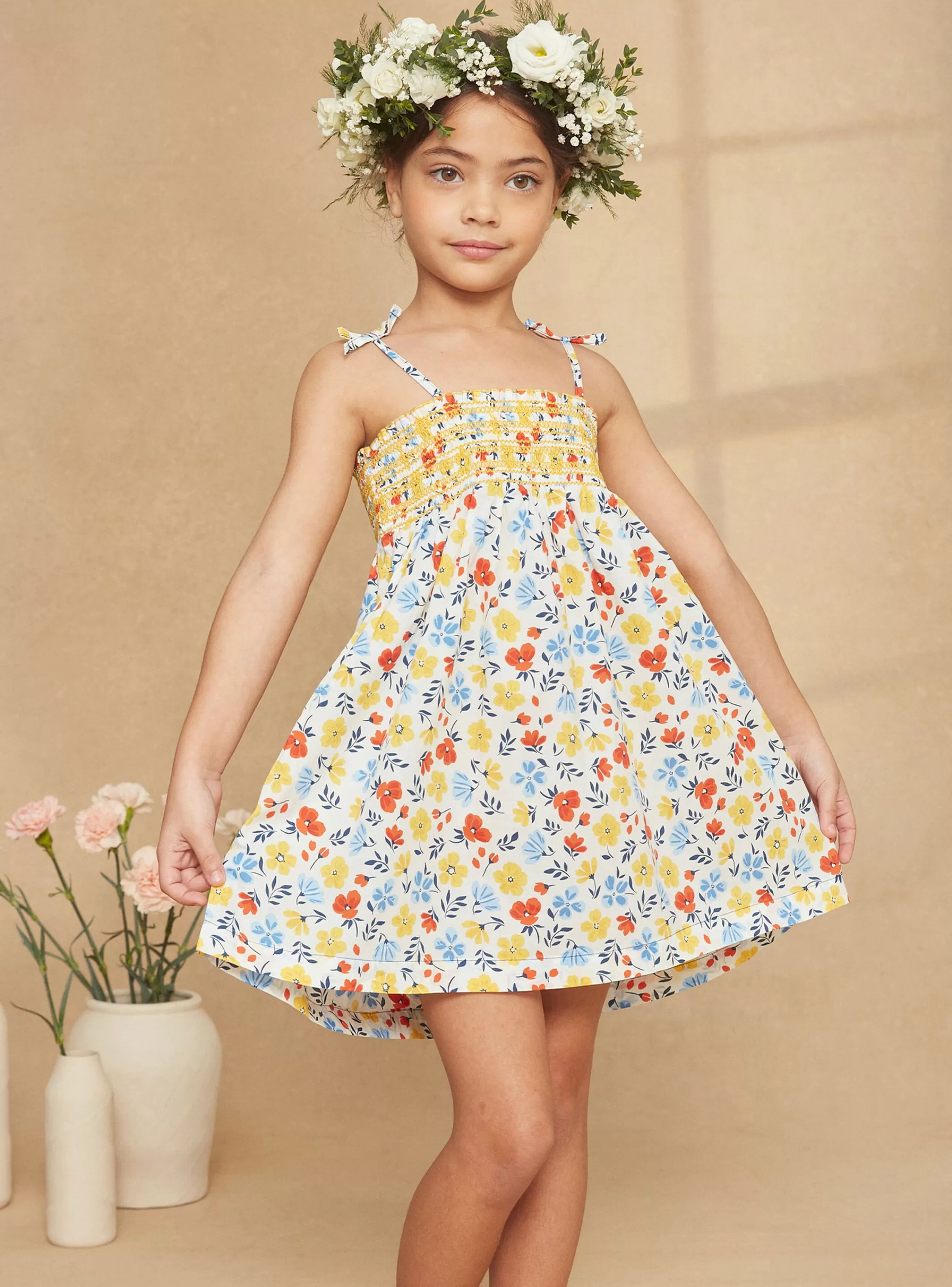 Outlet Sergent Major Robe à smocks écrue à imprimé fleuri