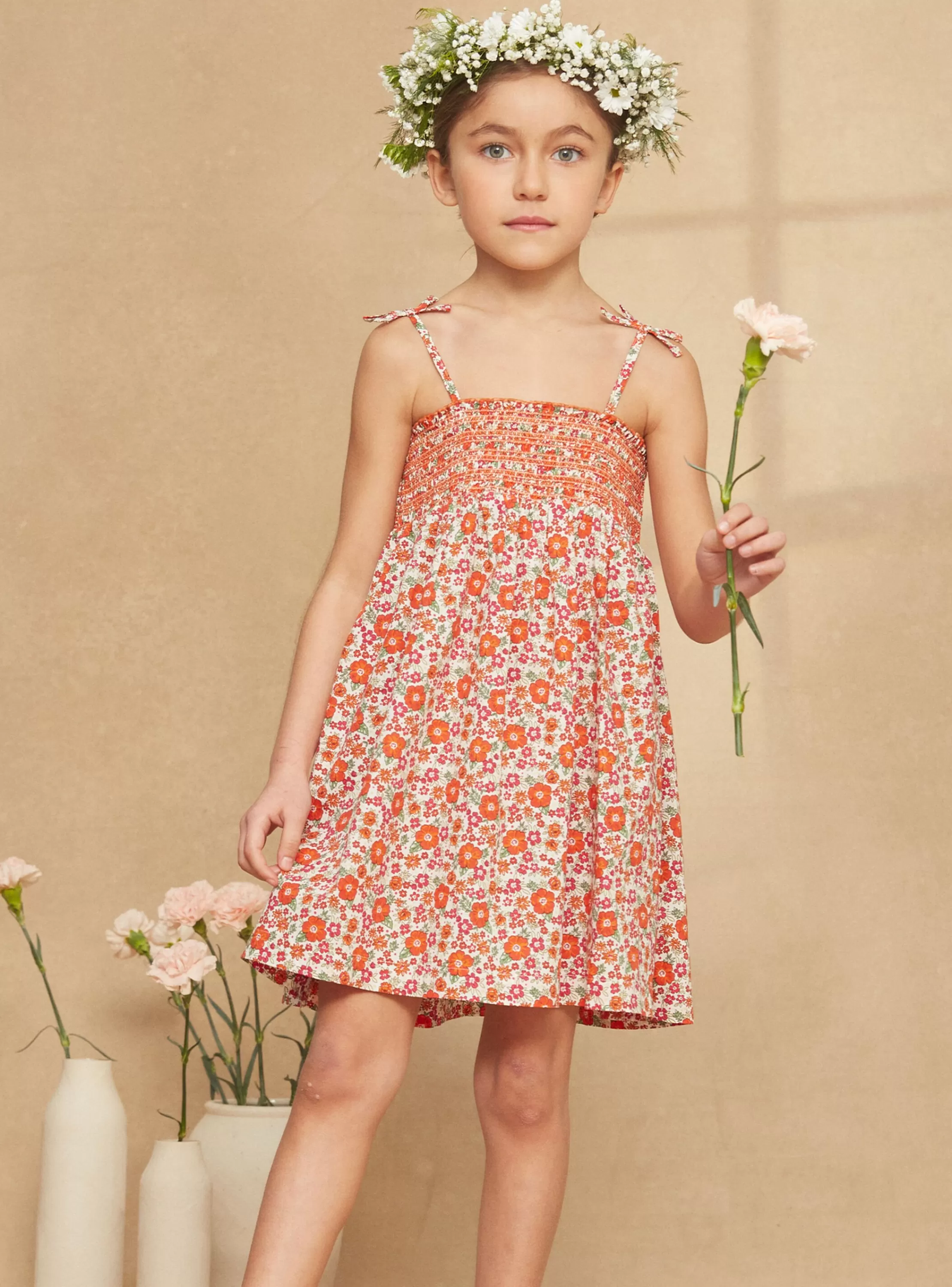 Store Sergent Major Robe à smocks vanille à imprimé fleuri