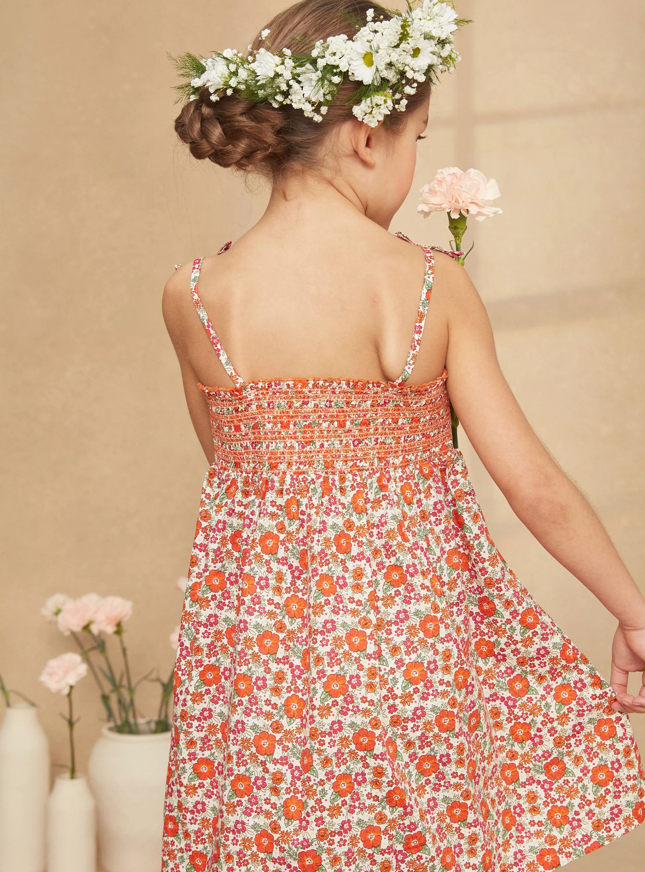 Store Sergent Major Robe à smocks vanille à imprimé fleuri
