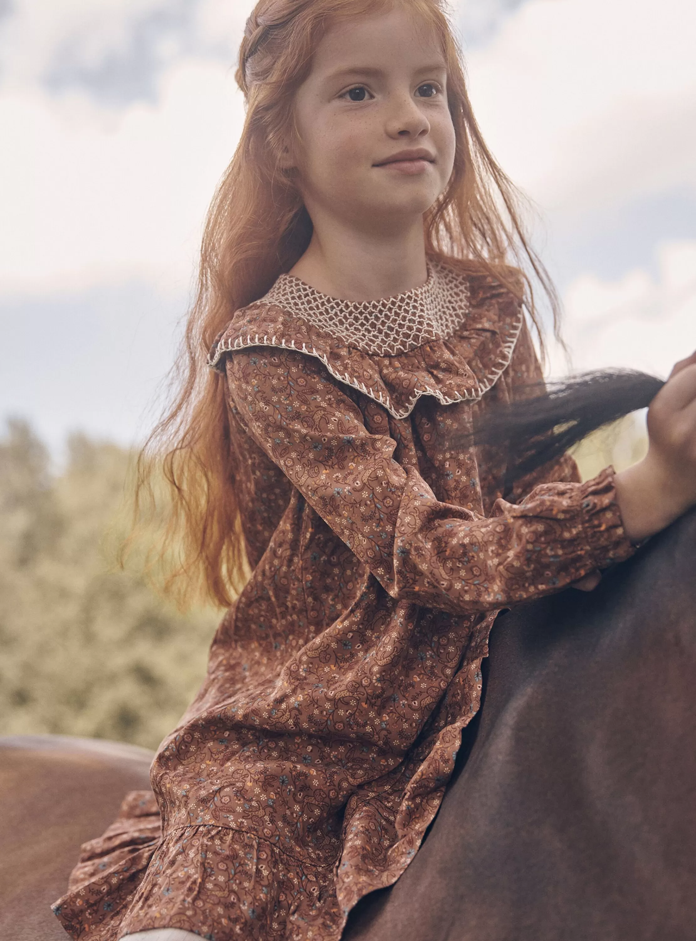 Cheap Sergent Major Robe à volants cannelle à imprimé fleuri et lion