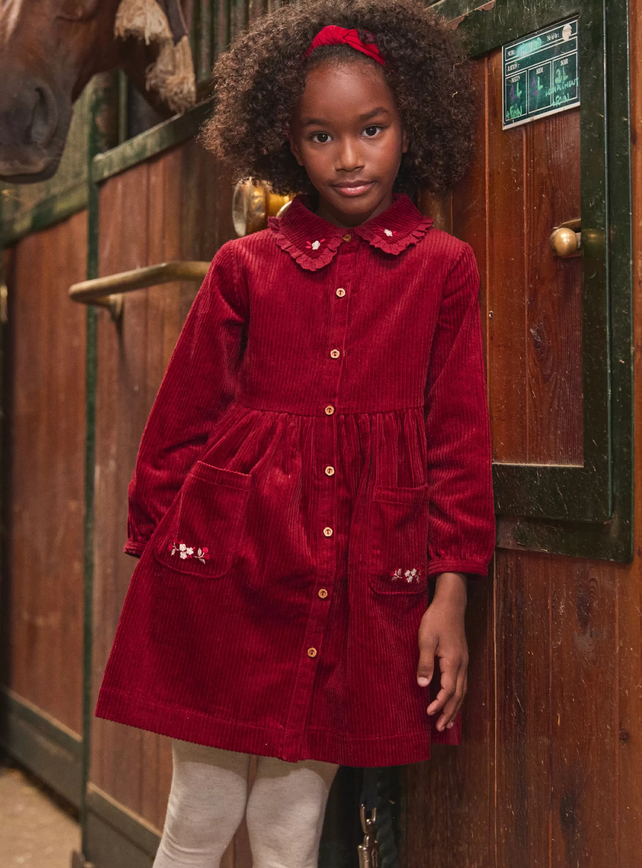 Fashion Sergent Major Robe  brodée en velours côtelé
