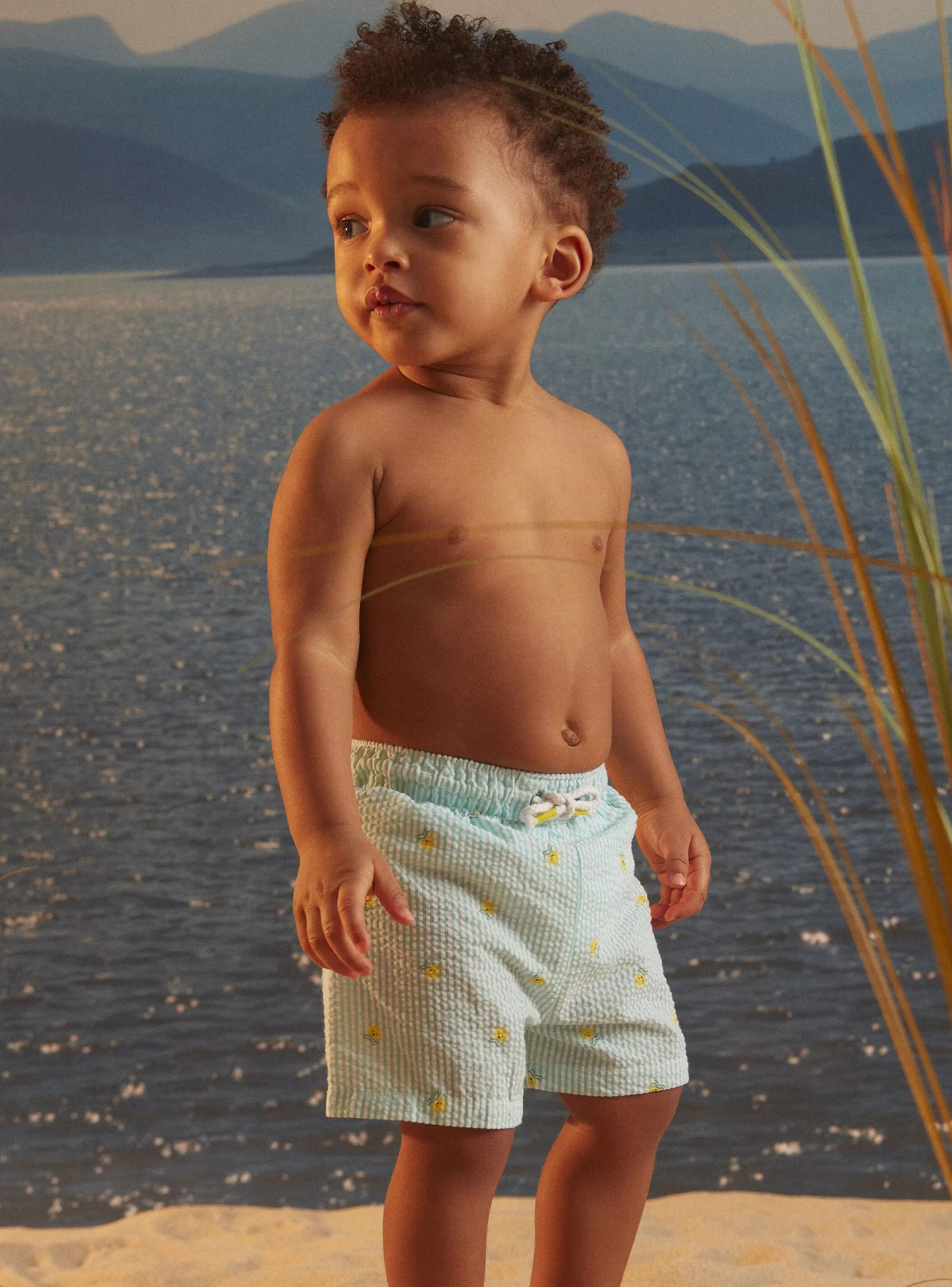 Store Sergent Major Short de bain bleu à imprimé rayures