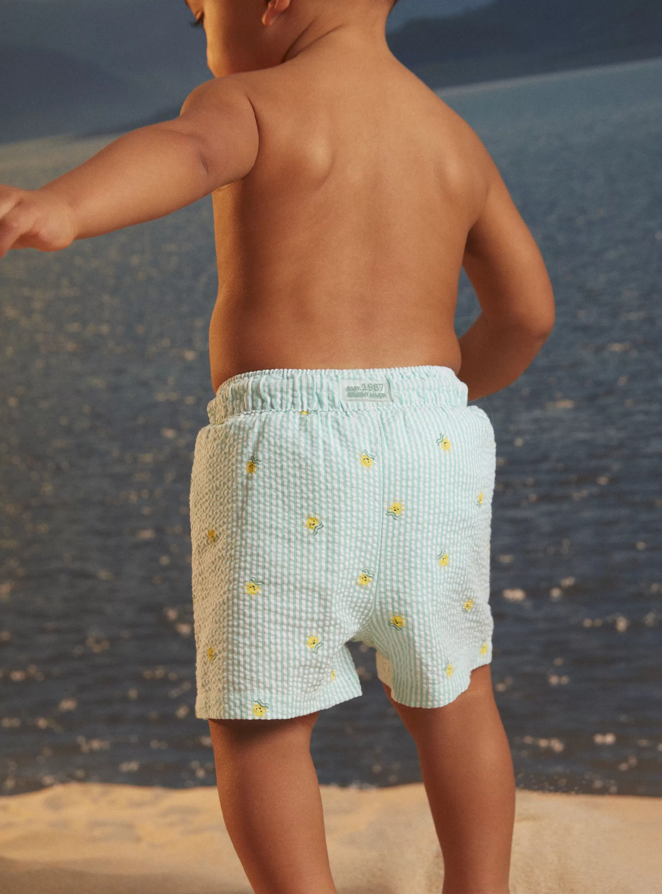 Store Sergent Major Short de bain bleu à imprimé rayures