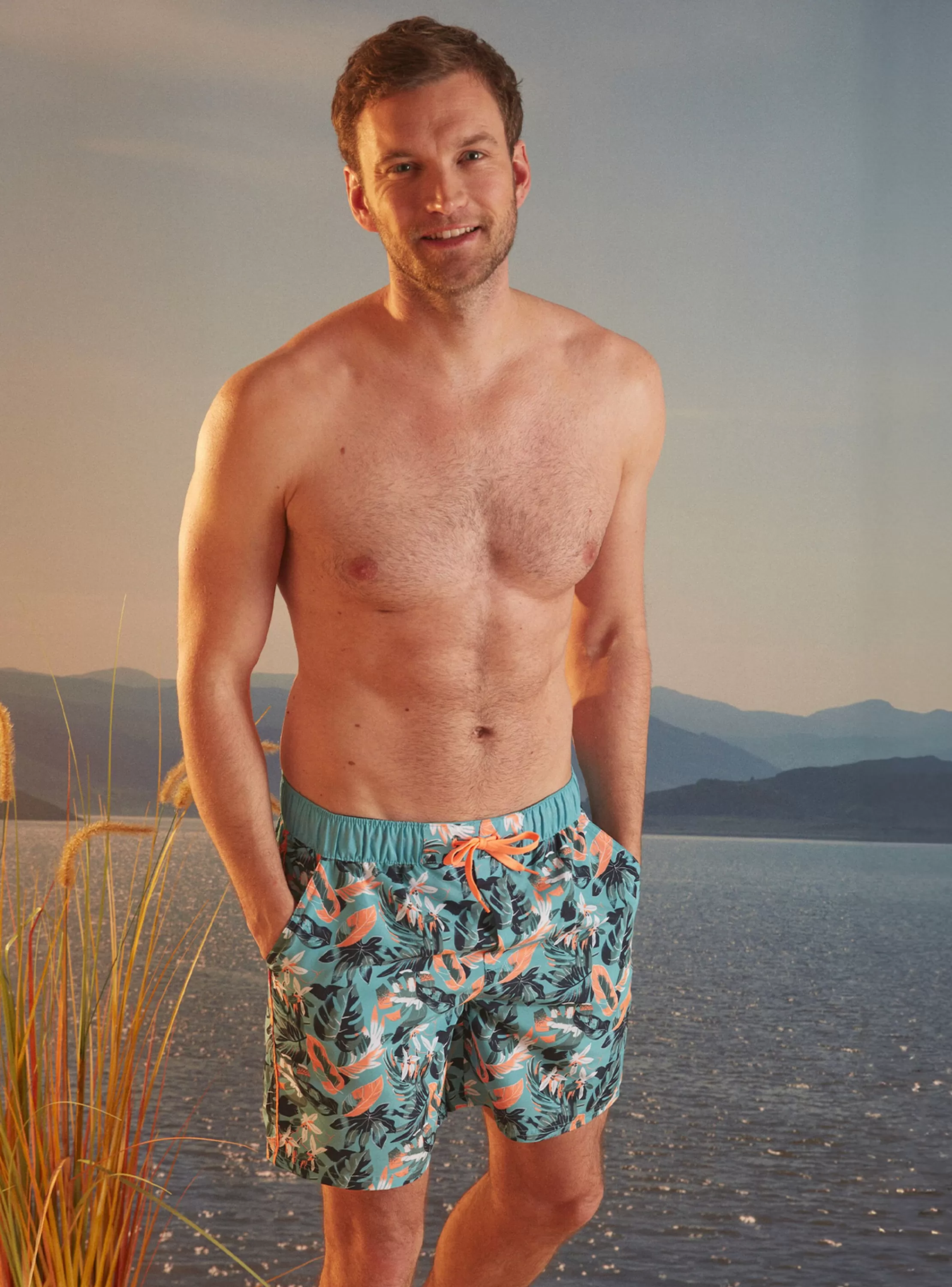 Best Sergent Major Short de bain turquoise à imprimé fleuri
