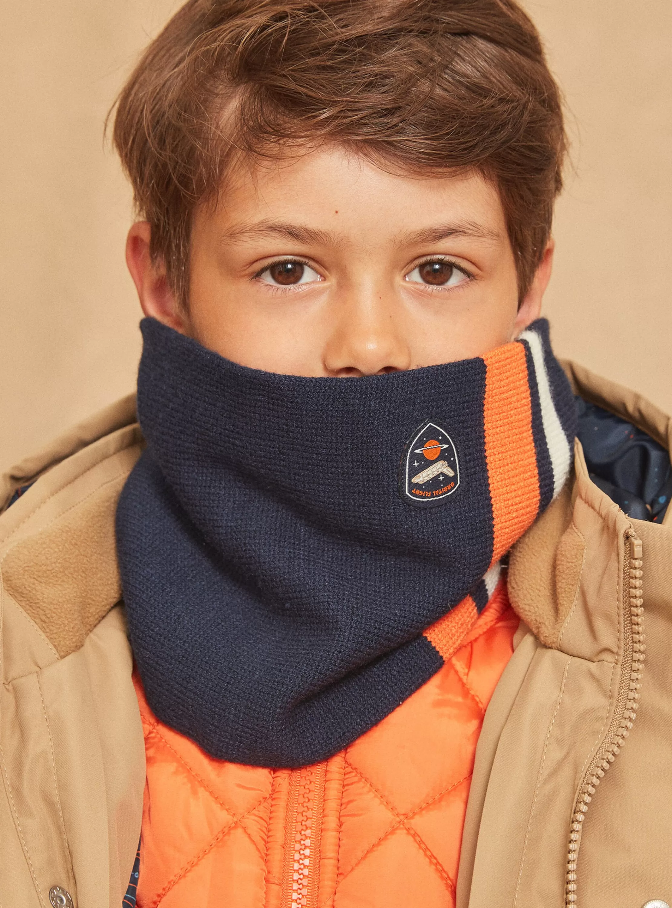 Store Sergent Major Snood bleu marine et orange en tricot