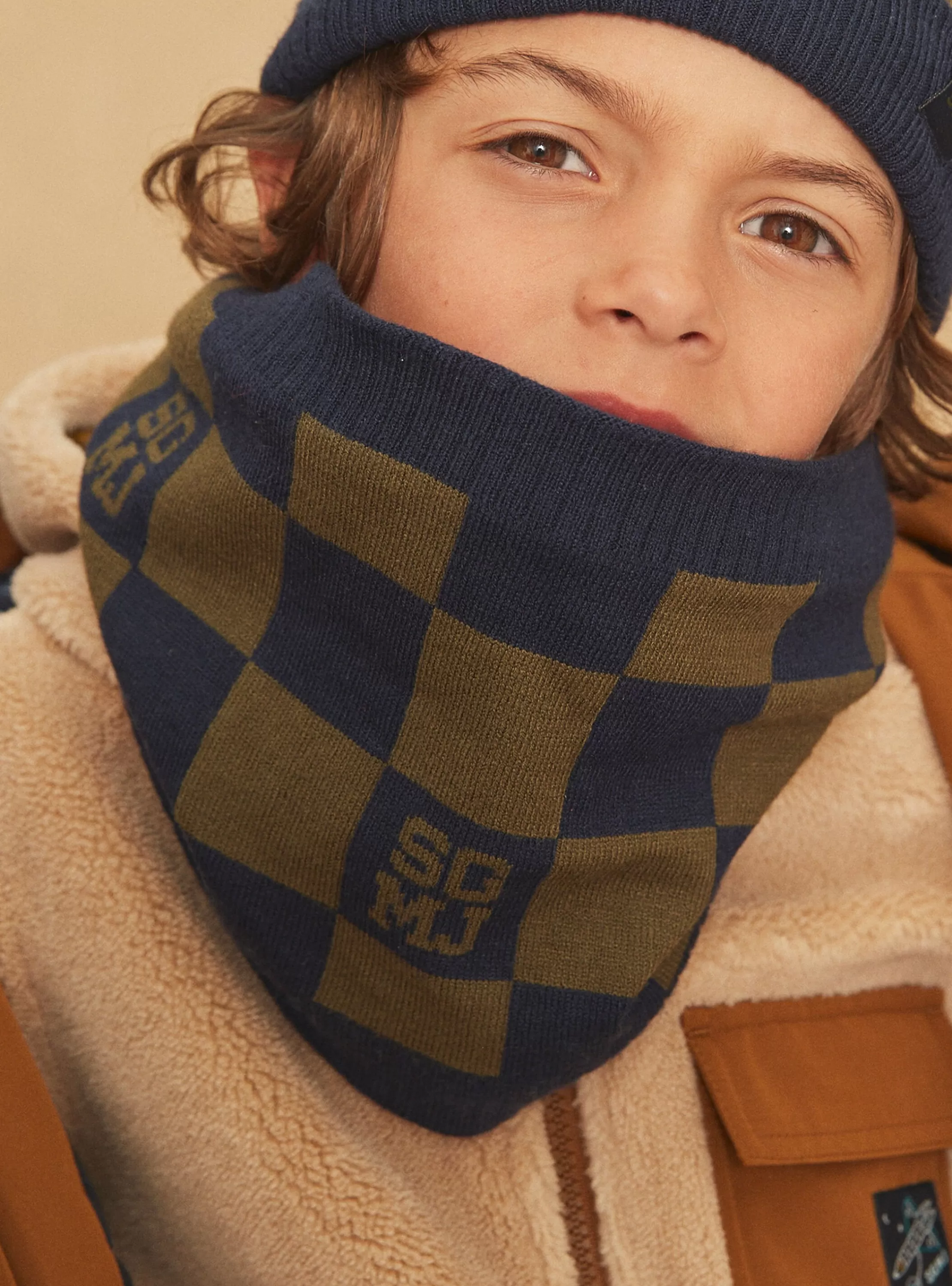 Best Sergent Major Snood kaki et bleu marine en tricot