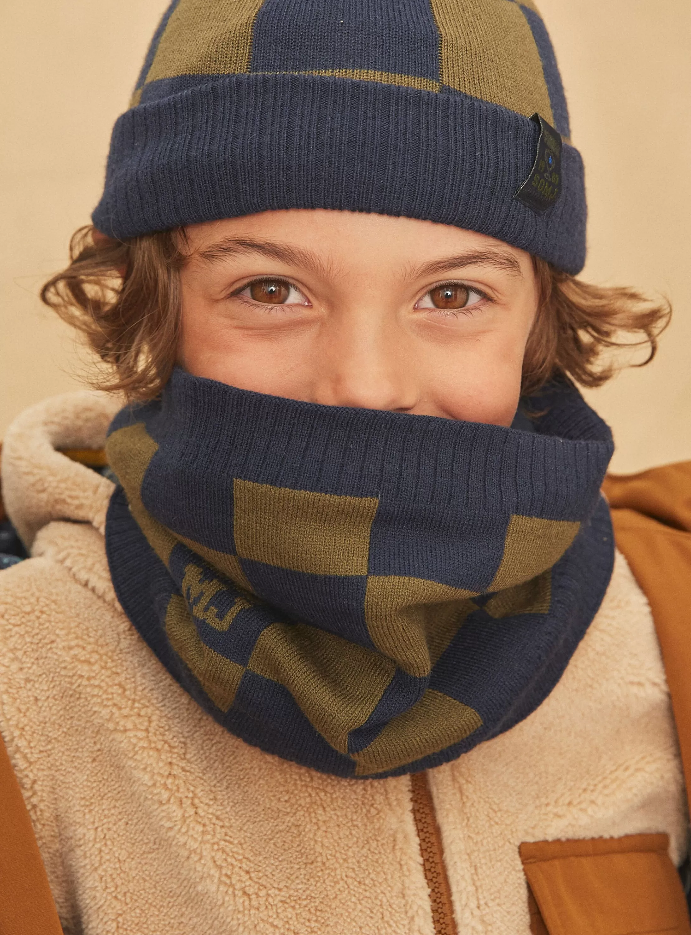 Best Sergent Major Snood kaki et bleu marine en tricot