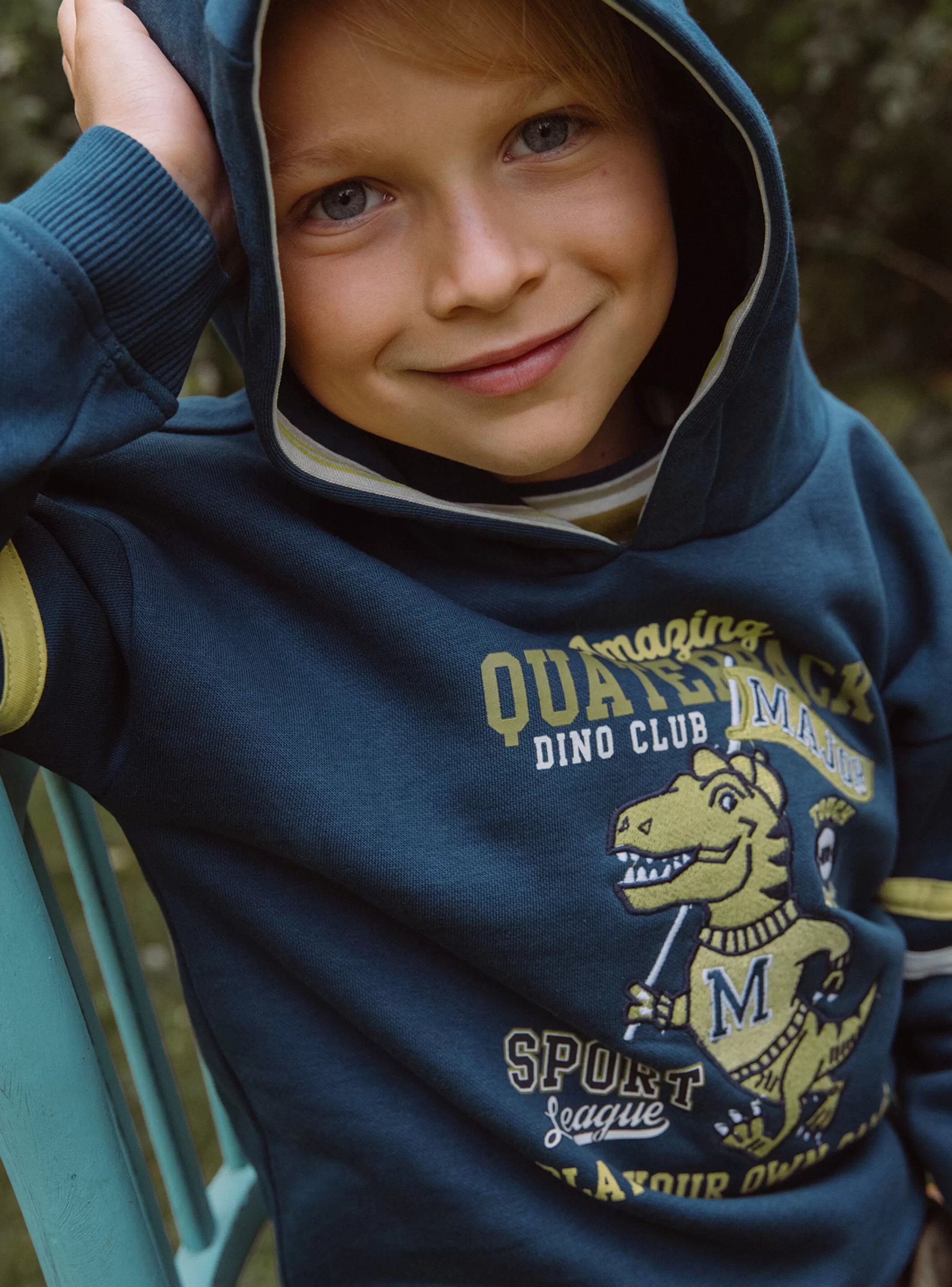 Fashion Sergent Major Sweat à capuche bleu pétrole et jaune