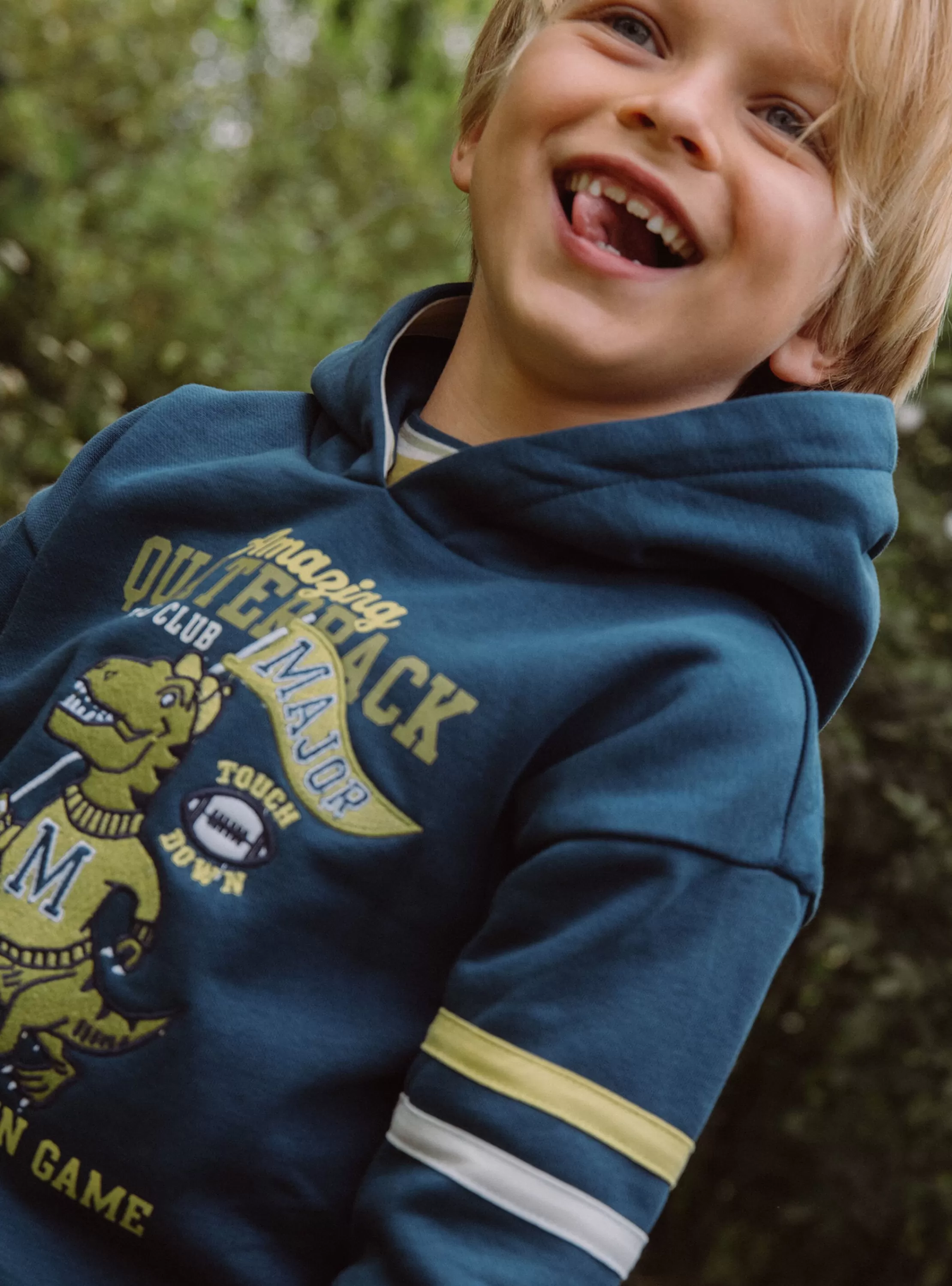Fashion Sergent Major Sweat à capuche bleu pétrole et jaune