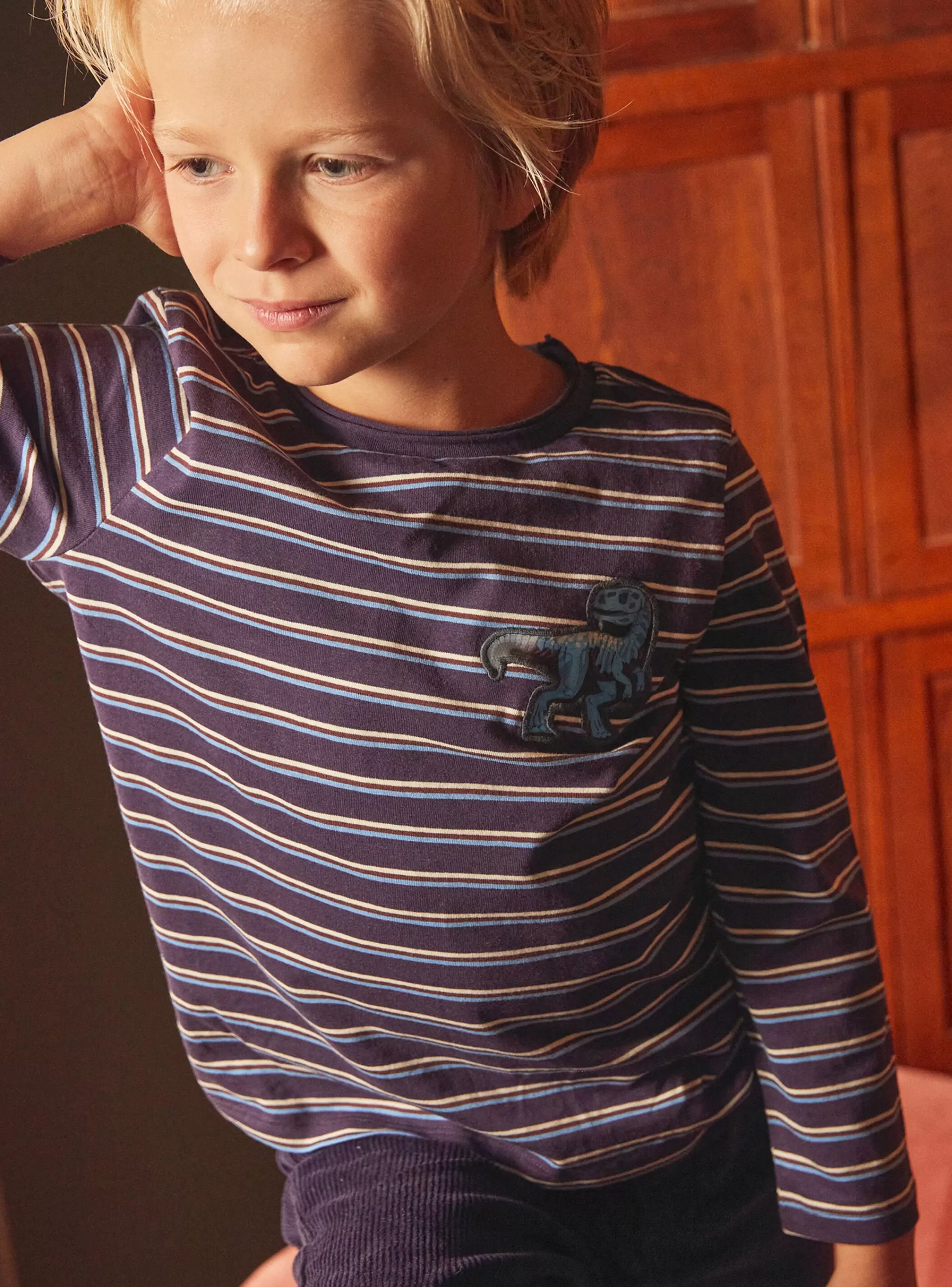 Fashion Sergent Major T-shirt aubergine à imprimé à rayures