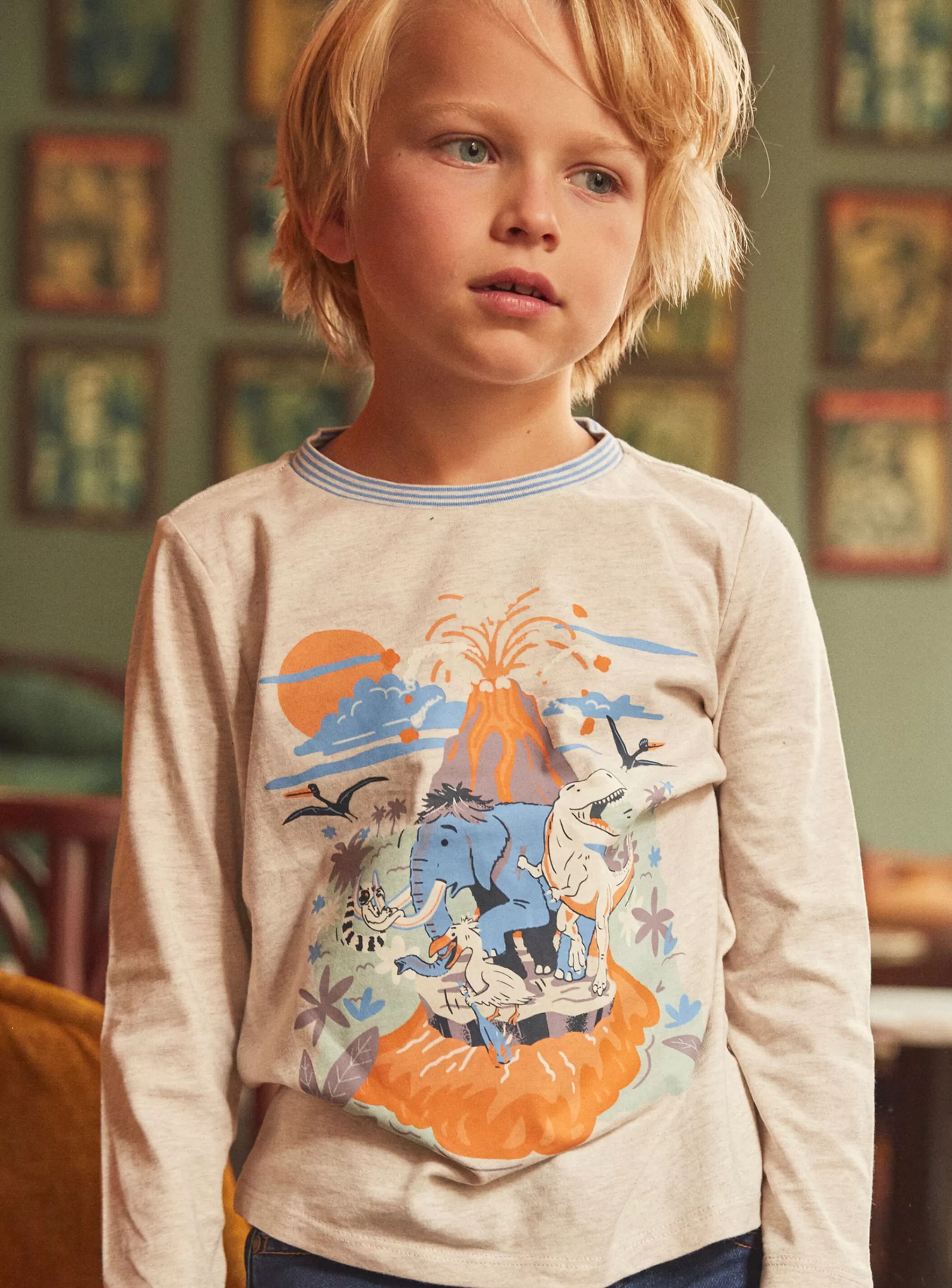 Outlet Sergent Major T-shirt beige à motif animaux préhistoriques