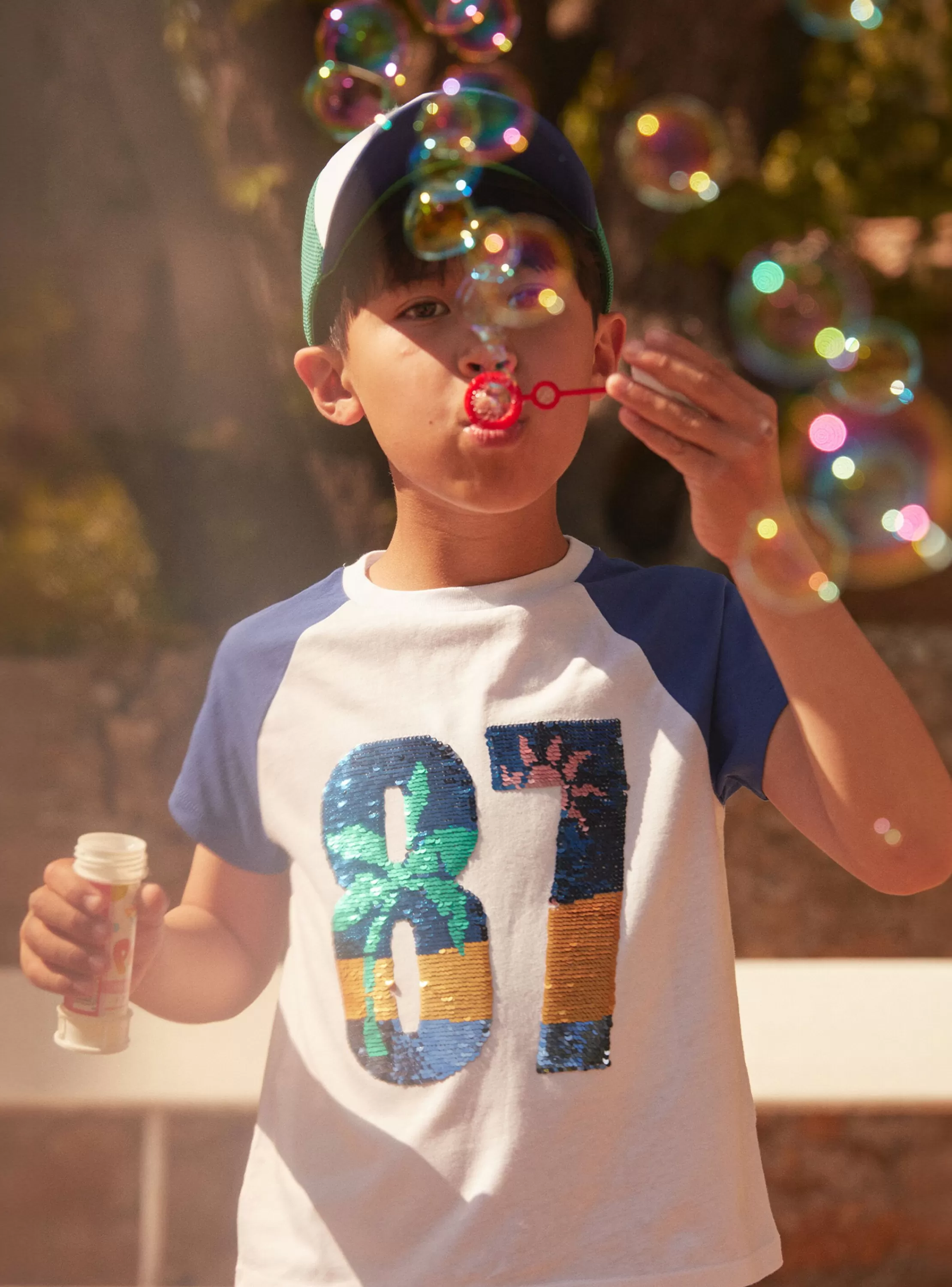 Shop Sergent Major T-shirt blanc et bleu à manches courtes