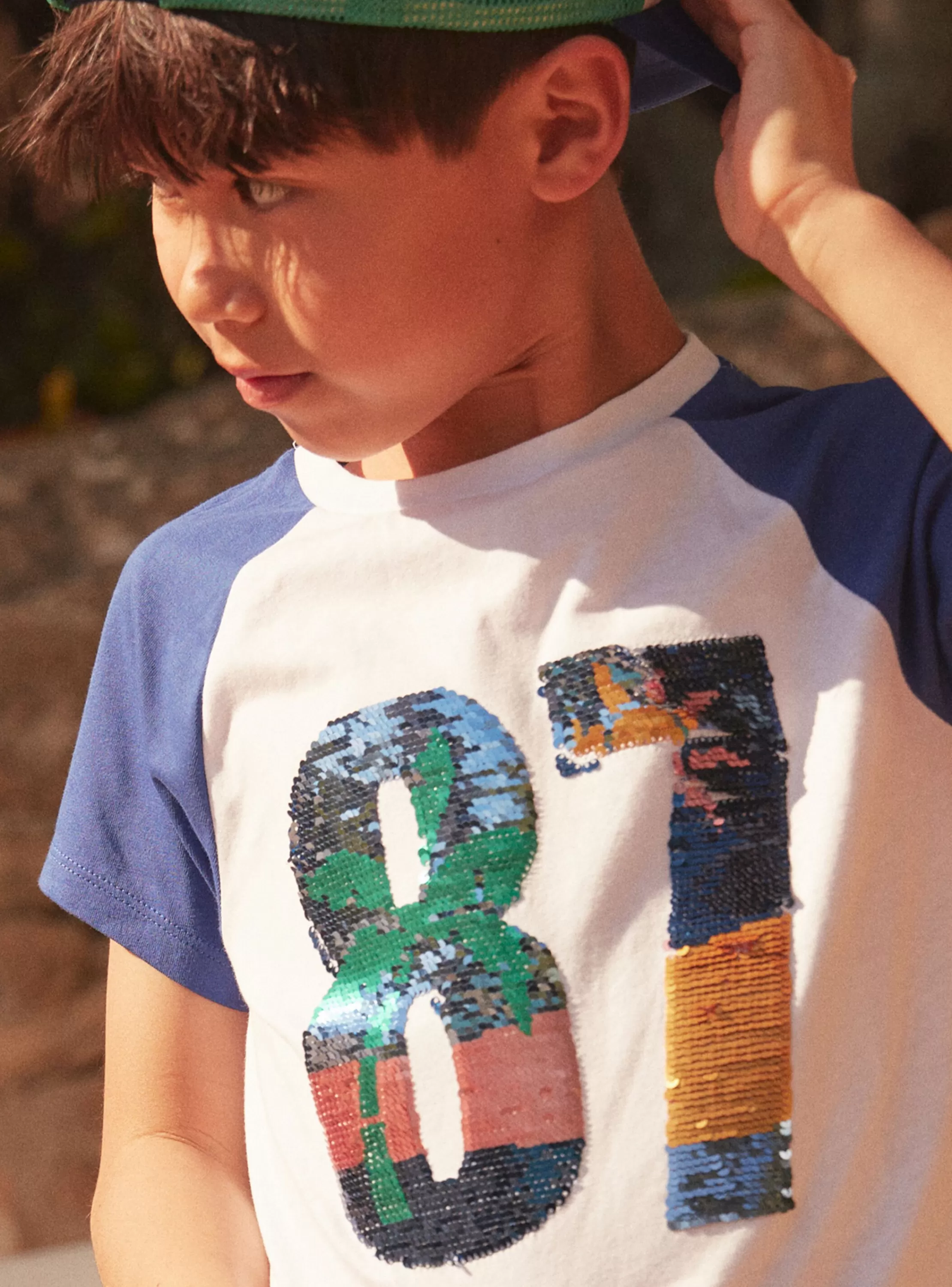 Shop Sergent Major T-shirt blanc et bleu à manches courtes