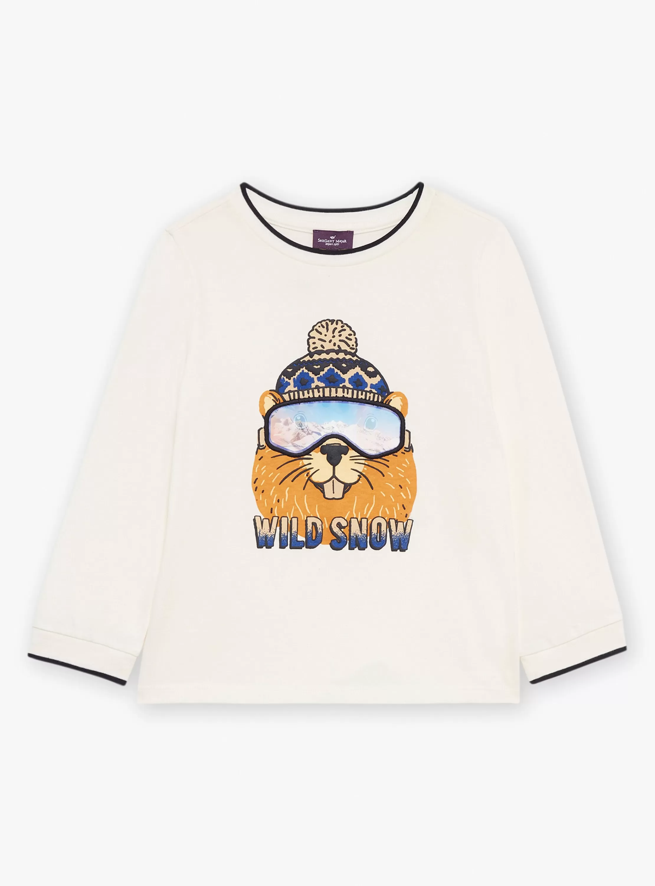 Cheap Sergent Major T-shirt écru à motif castor avec effet holographique