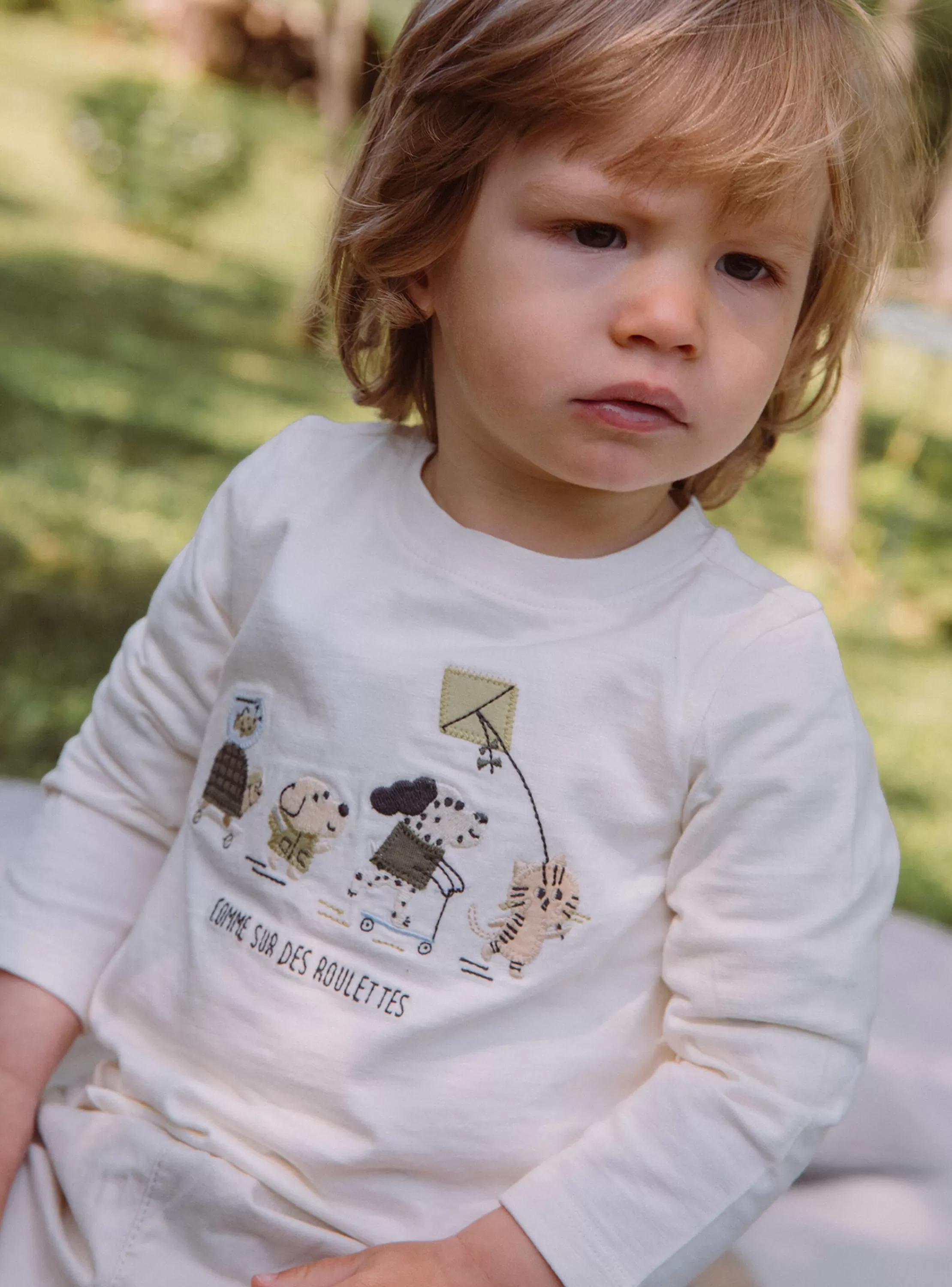Store Sergent Major T-shirt écru en jersey à manches longues