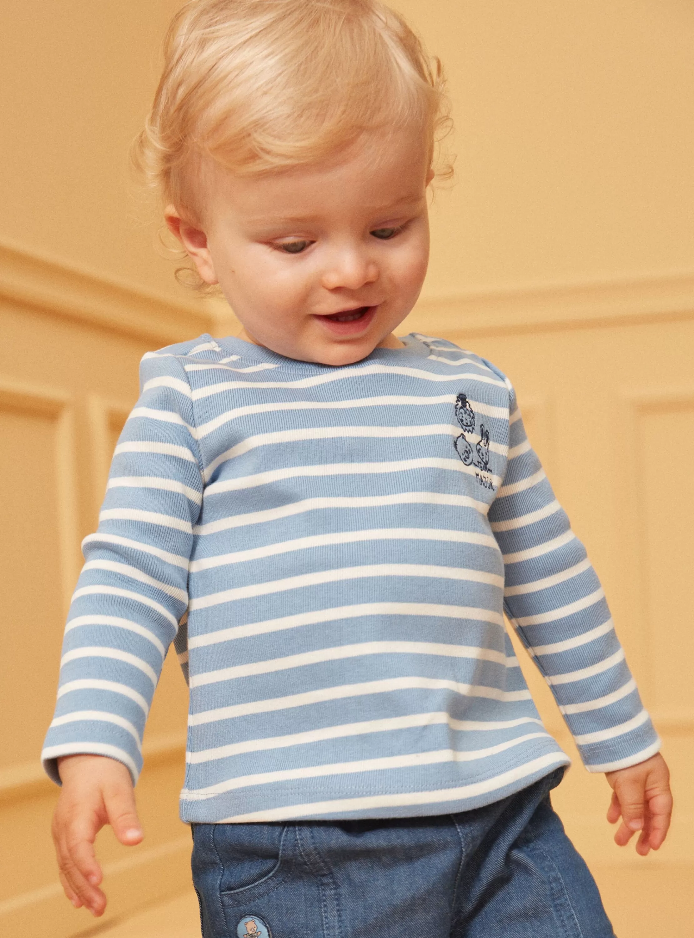 Hot Sergent Major T-shirt marinière bleu pastel et écru
