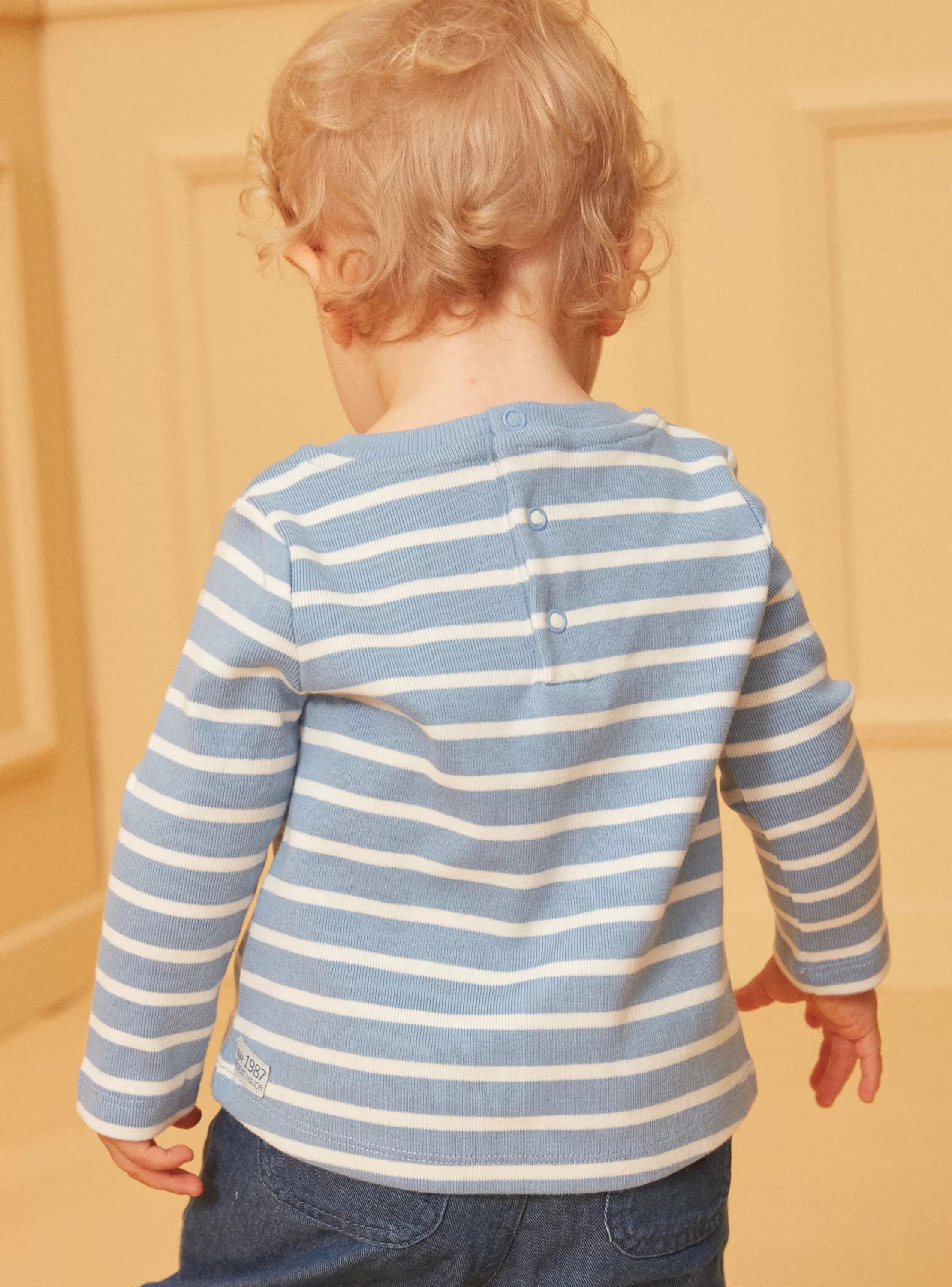 Hot Sergent Major T-shirt marinière bleu pastel et écru