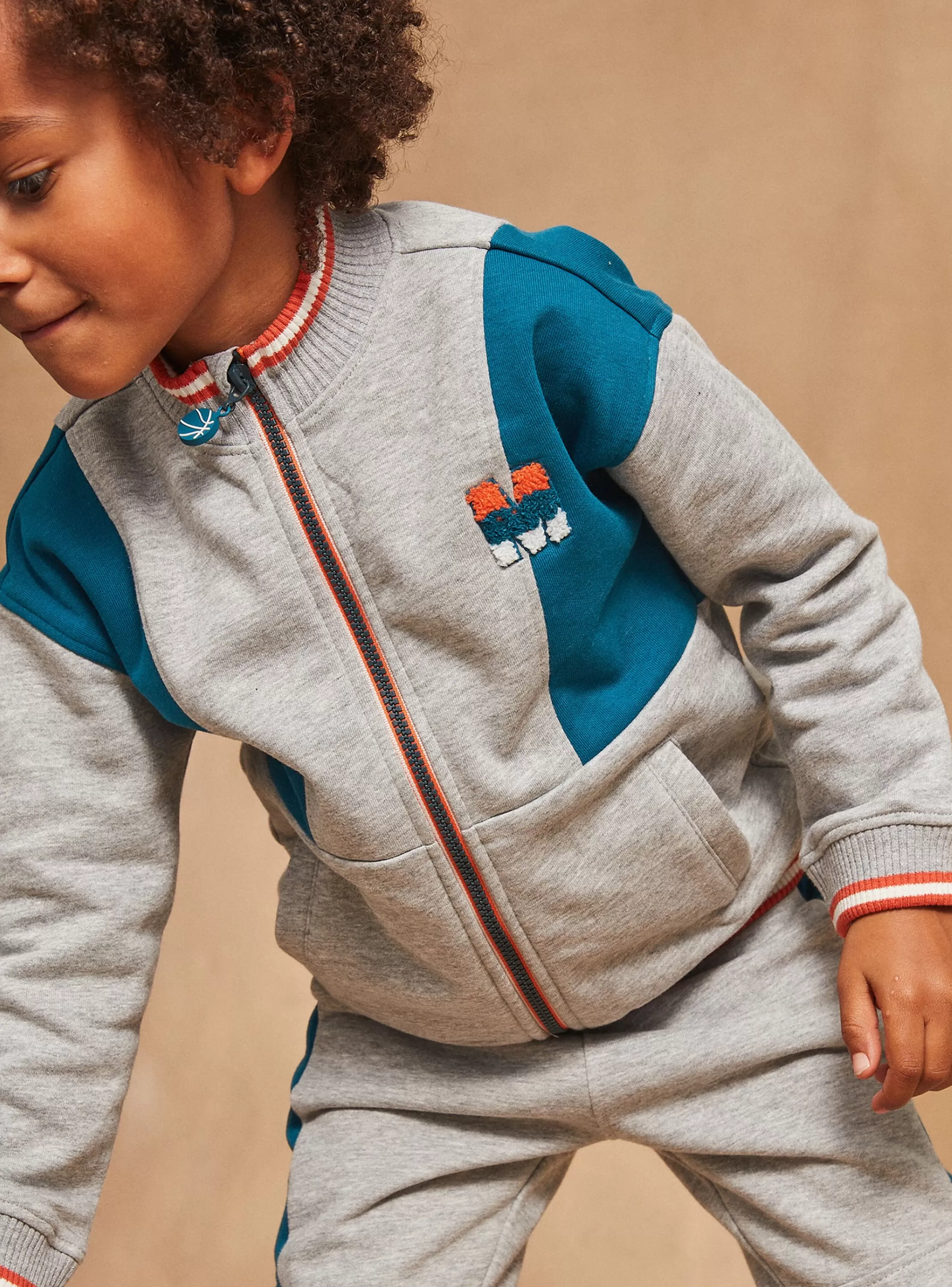 Fashion Sergent Major Veste de survêtement molletonnée bleue et gris